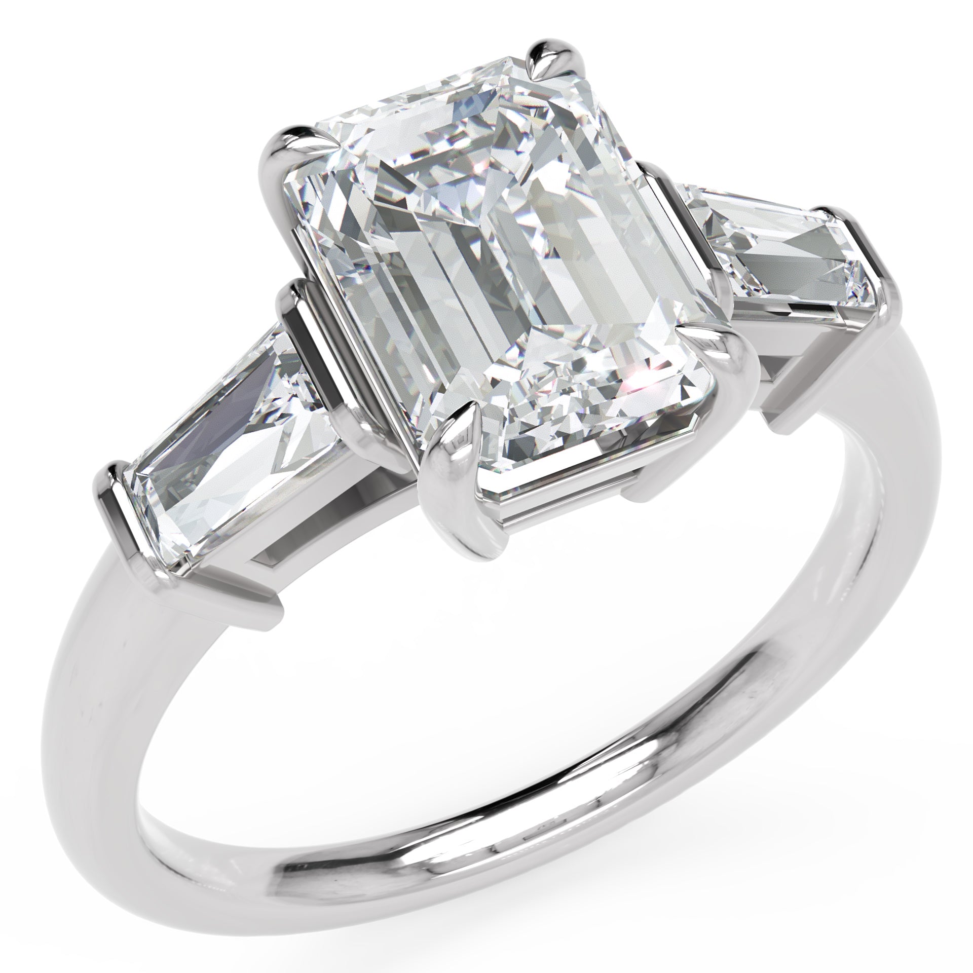 Inel de Logodnă Radiant și Baguette din Aur 14k cu Moissanite de 3 ct din 14k Aur Alb - Castelo.ro