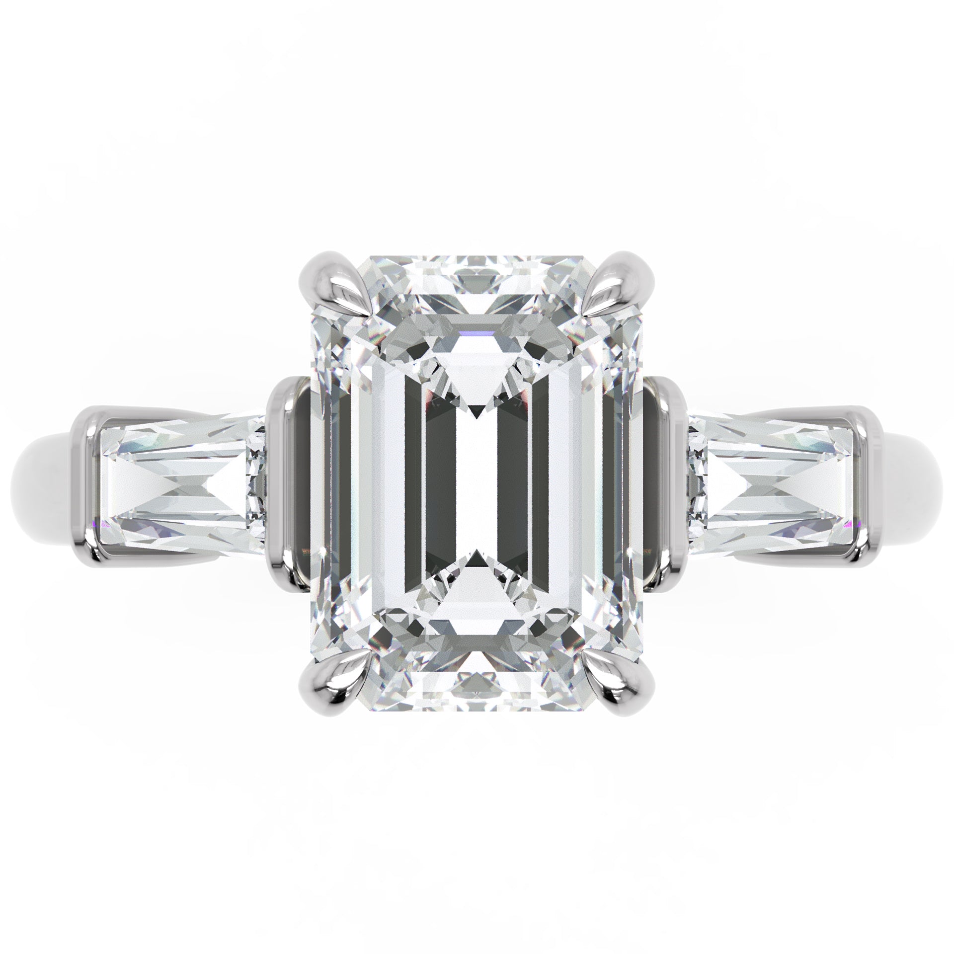 Inel de Logodnă Radiant și Baguette din Aur 14k cu Moissanite de 3 ct din 14k Aur Alb - Castelo.ro