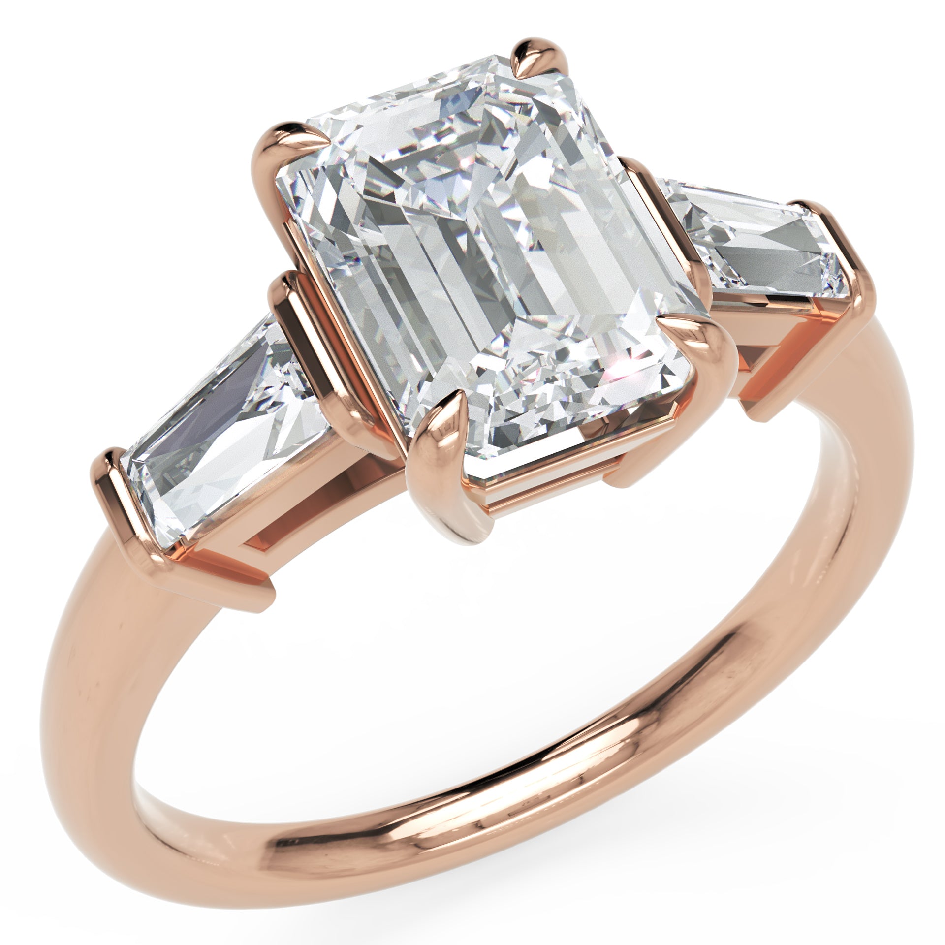 Inel de Logodnă Radiant și Baguette din Aur 18k cu Moissanite de 3 ct din 18k Aur Roz - Castelo.ro