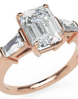 Inel de Logodnă Radiant și Baguette din Aur 18k cu Moissanite de 3 ct din 18k Aur Roz - Castelo.ro