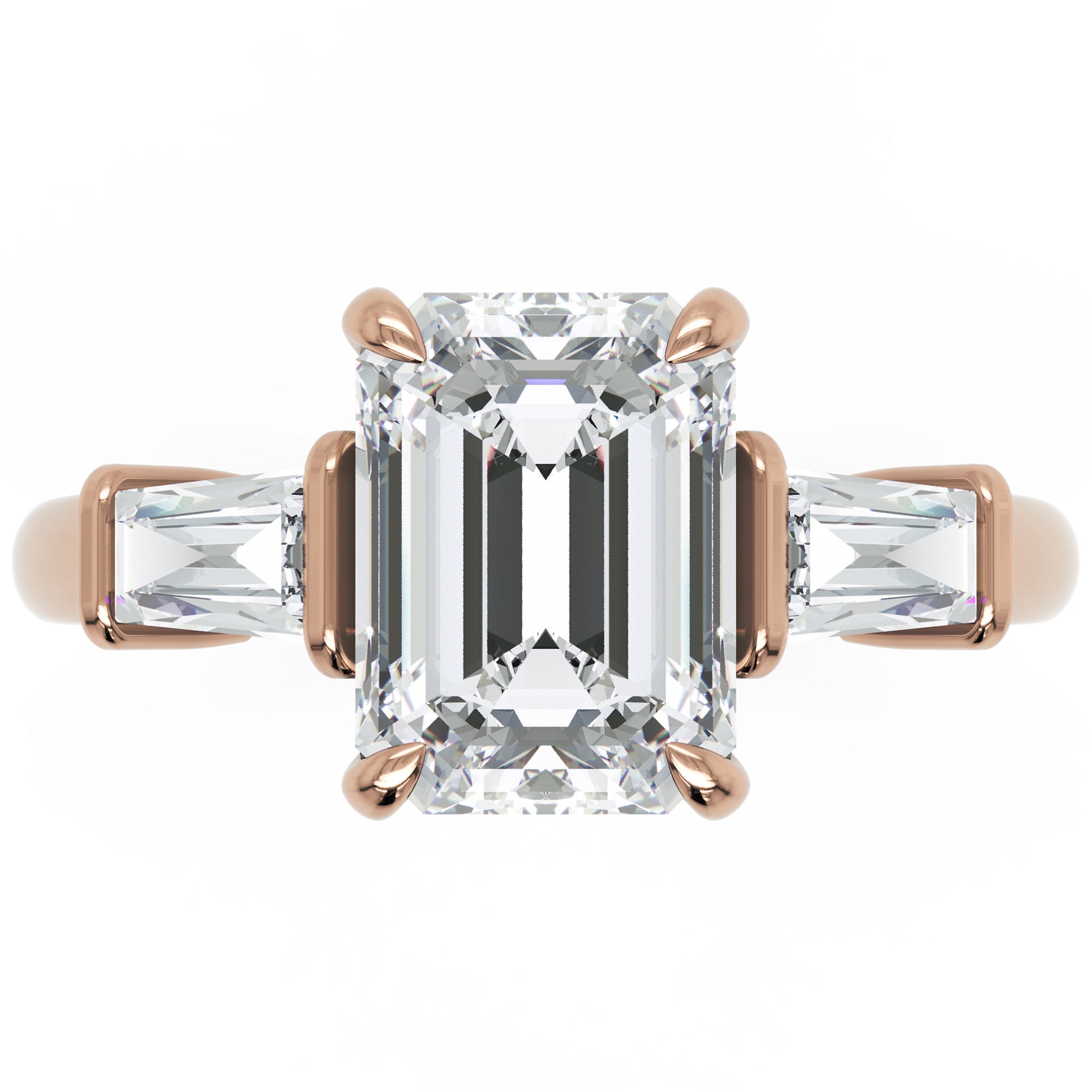 Inel de Logodnă Radiant și Baguette din Aur 18k cu Moissanite de 3 ct din 18k Aur Roz - Castelo.ro