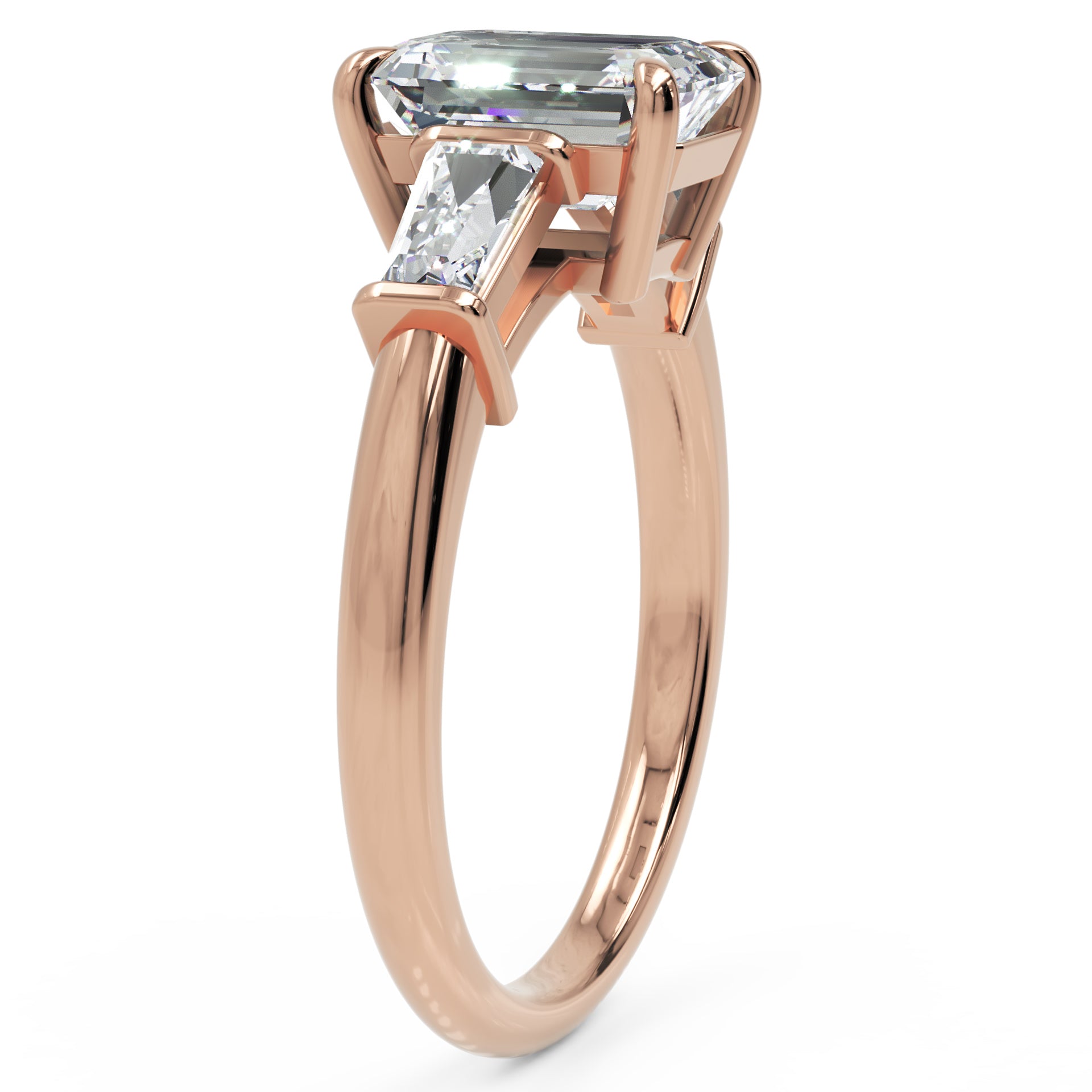 Inel de Logodnă Radiant și Baguette din Aur 18k cu Moissanite de 3 ct din 18k Aur Roz - Castelo.ro