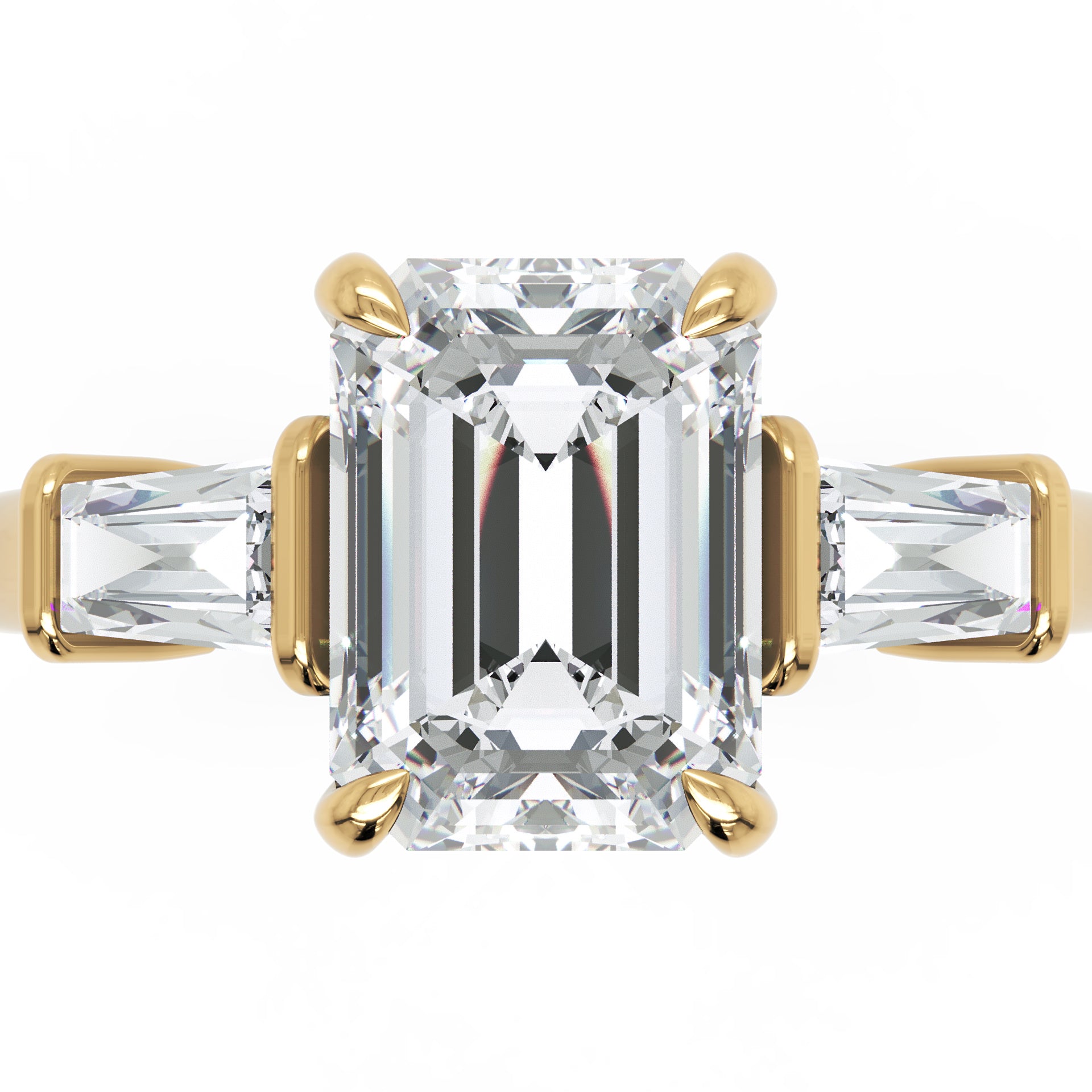 Inel de Logodnă Radiant și Baguette din Aur 14k cu Moissanite de 3 ct din 14k Aur Galben - Castelo.ro