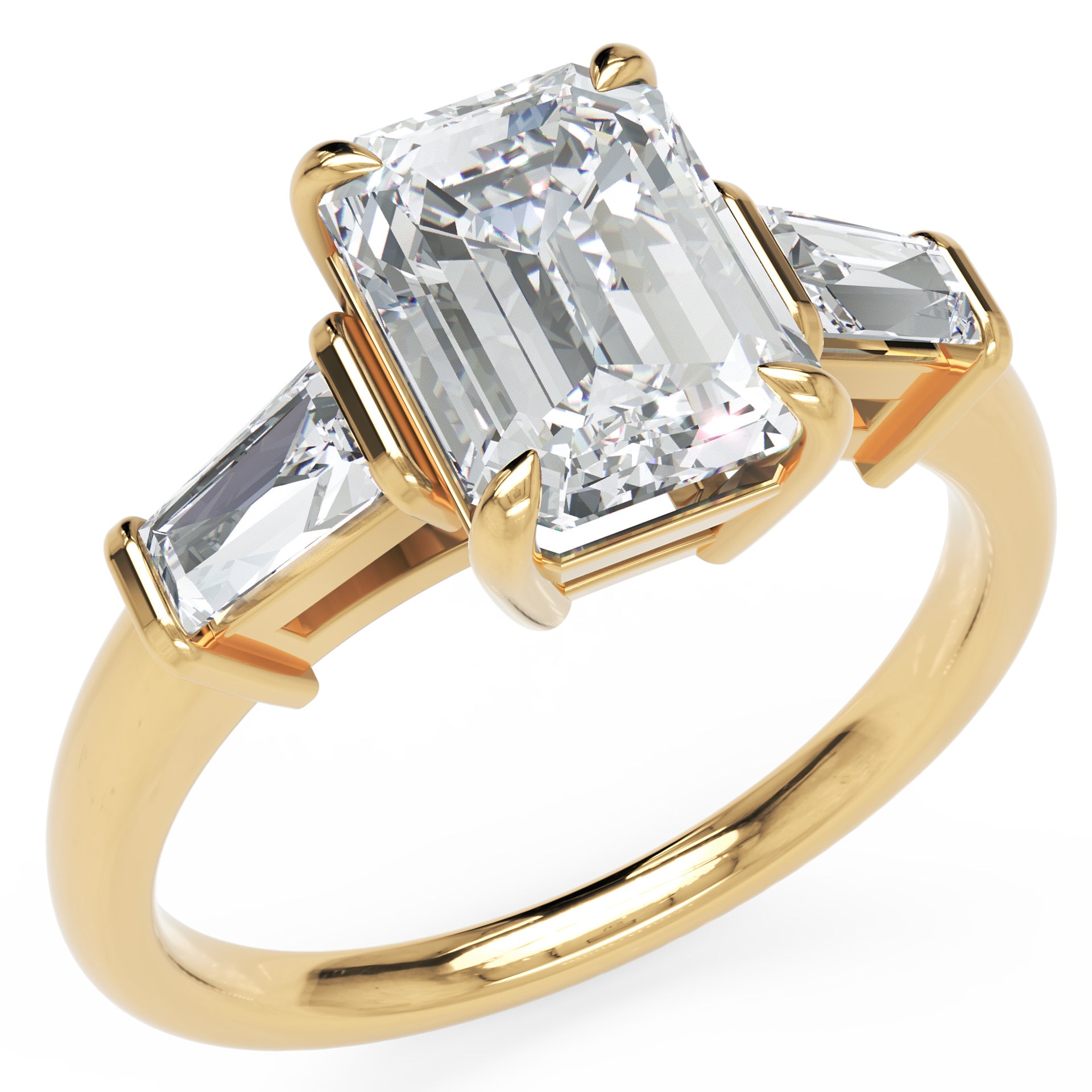 Inel de Logodnă Radiant și Baguette din Aur 14k cu Moissanite de 3 ct din 14k Aur Galben - Castelo.ro