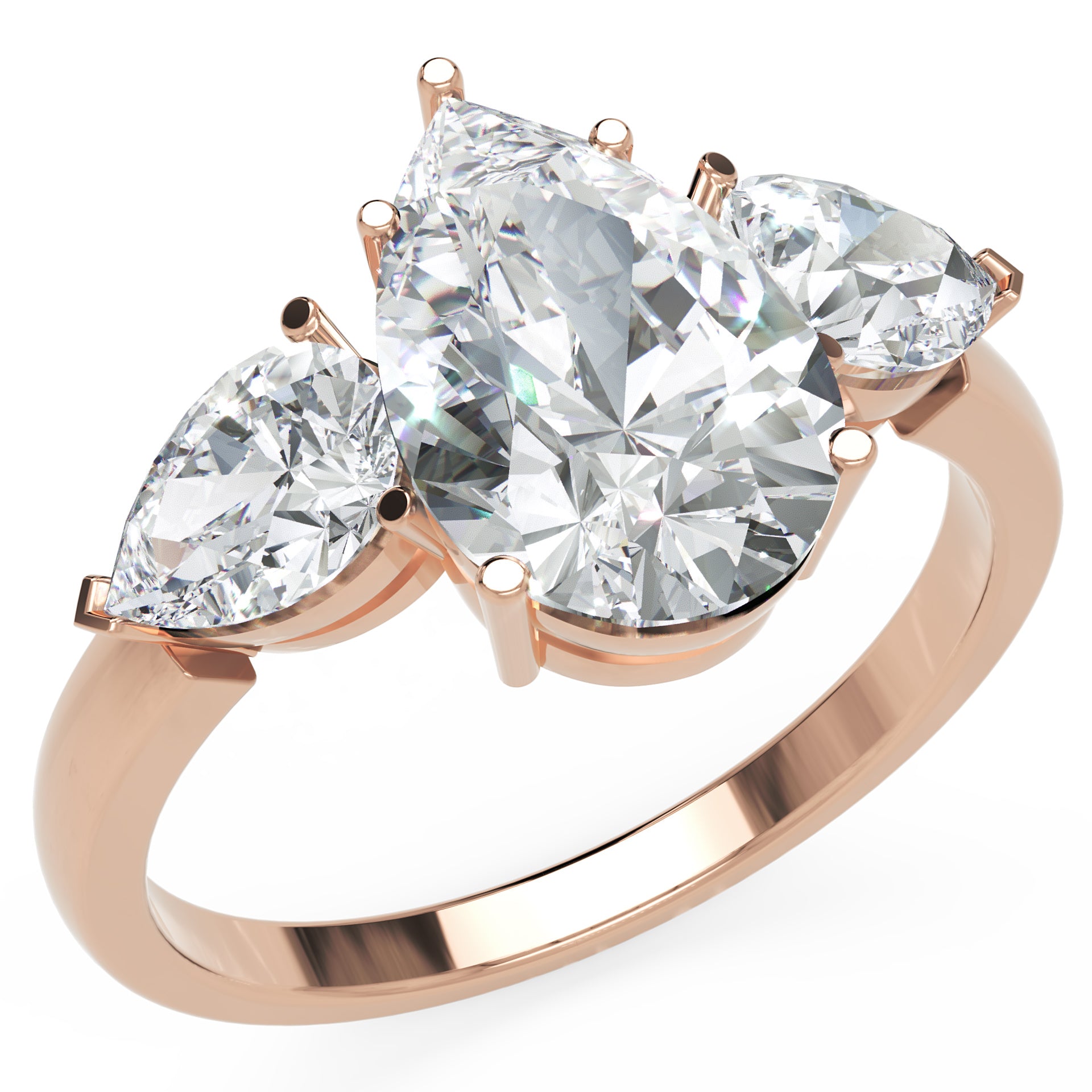 Inel de Logodnă Trei Pietre Pară din Aur 14k cu Moissanite de 2.8 ct din 14k Aur Roz - Castelo.ro