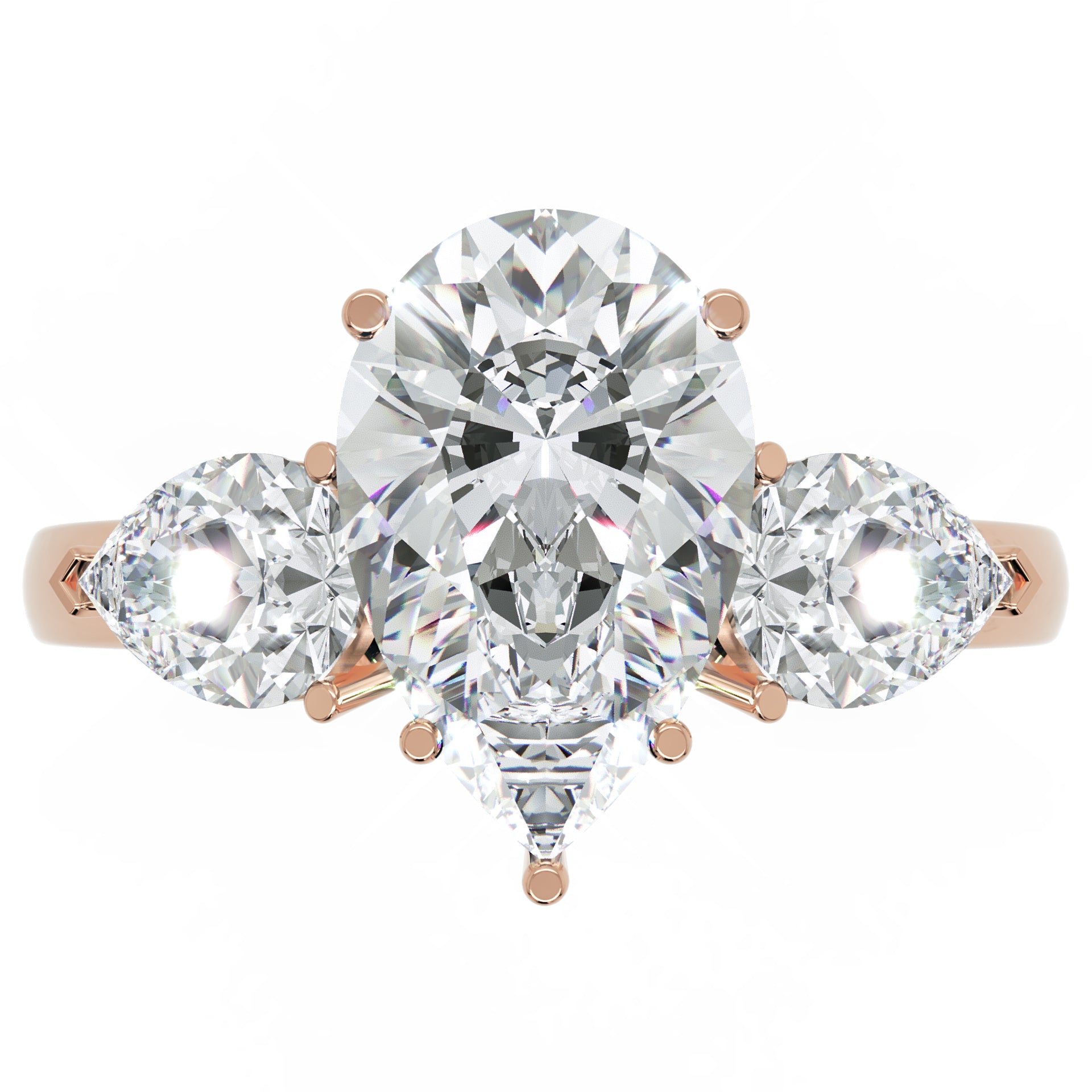 Inel de Logodnă Trei Pietre Pară din Aur 14k cu Moissanite de 2.8 ct din 14k Aur Roz - Castelo.ro