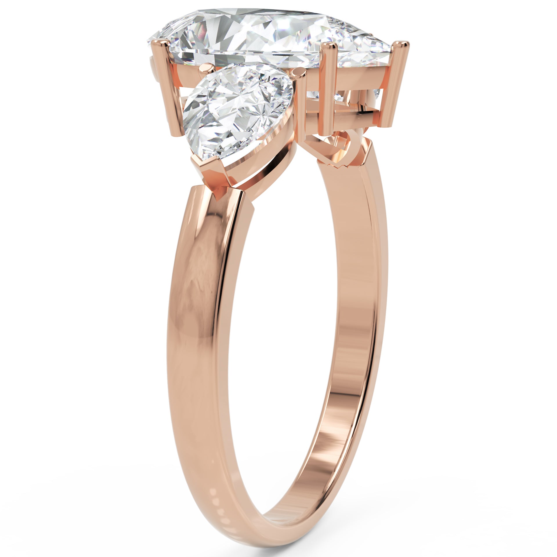 Inel de Logodnă Trei Pietre Pară din Aur 14k cu Moissanite de 2.8 ct din 14k Aur Roz - Castelo.ro