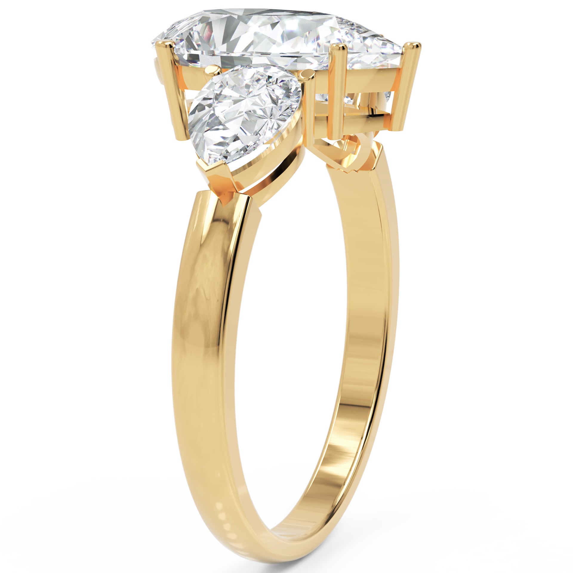 Inel de Logodnă Trei Pietre Pară din Aur 14k cu Moissanite de 2.8 ct din 14k Aur Galben - Castelo.ro