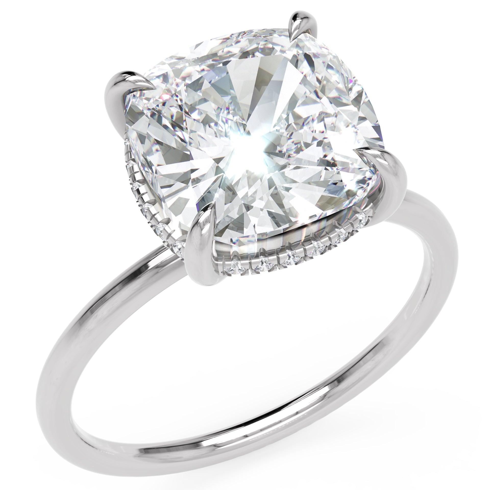 Inel de Logodnă Solitaire cu Halo Ascuns din Aur 18k cu Moissanite Cushion de 2.8 ct din Platina - Castelo.ro