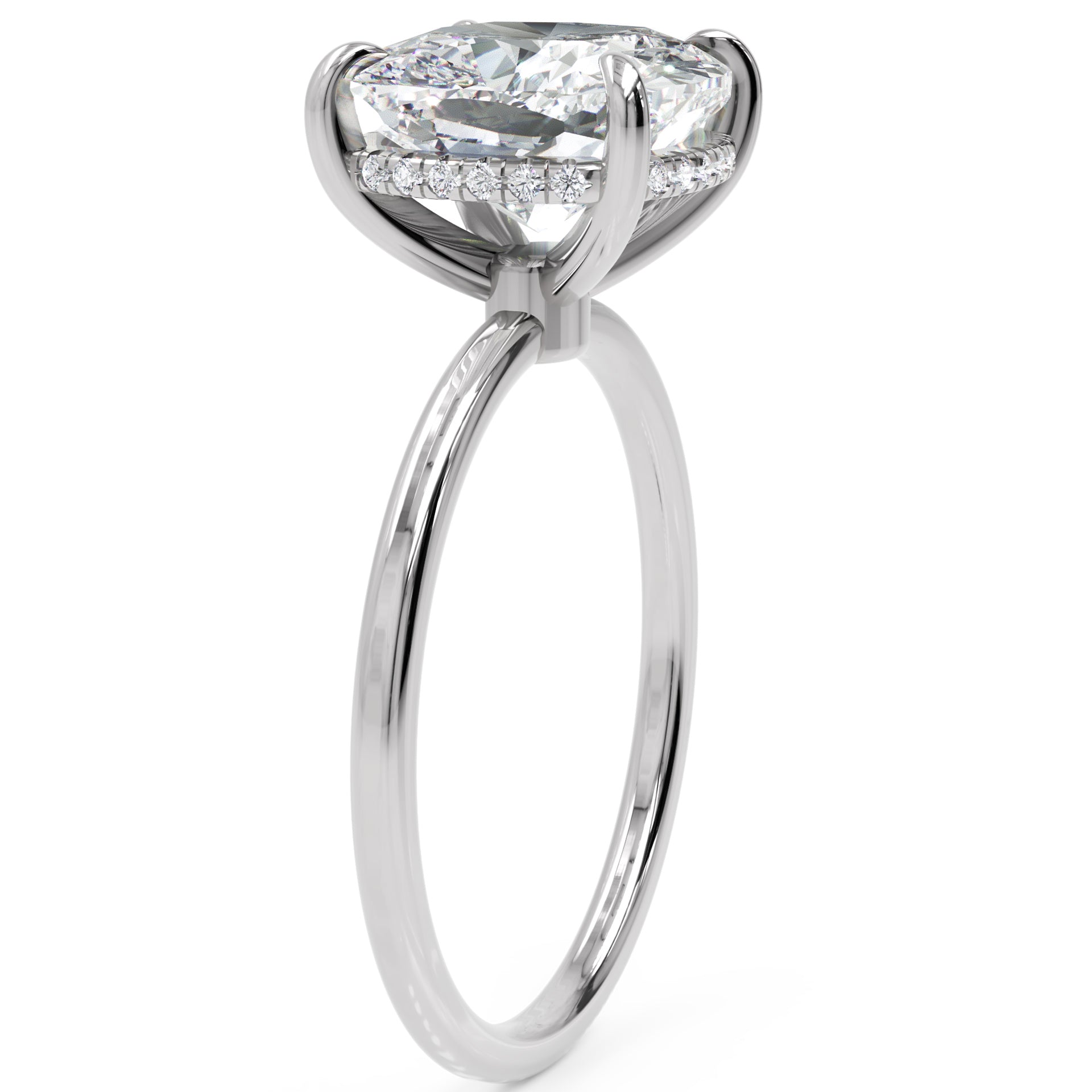 Inel de Logodnă Solitaire cu Halo Ascuns din Aur 18k cu Moissanite Cushion de 2.8 ct din Platina - Castelo.ro