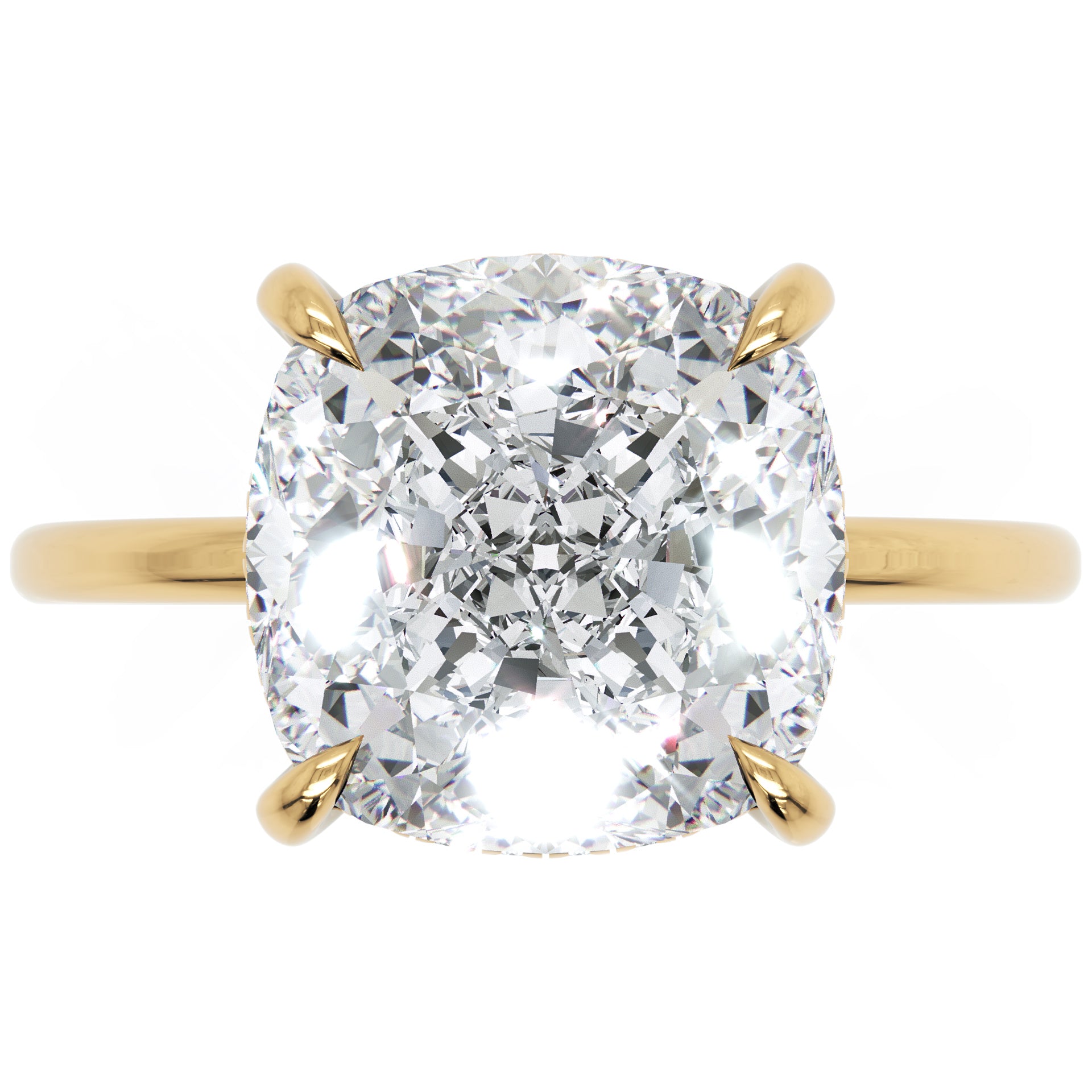Inel de Logodnă Solitaire cu Halo Ascuns din Aur 18k cu Moissanite Cushion de 2.8 ct din 18k Aur Galben - Castelo.ro