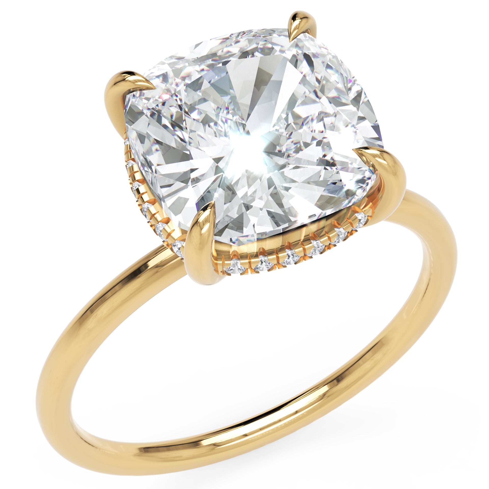 Inel de Logodnă Solitaire cu Halo Ascuns din Aur 18k cu Moissanite Cushion de 2.8 ct din 18k Aur Galben - Castelo.ro
