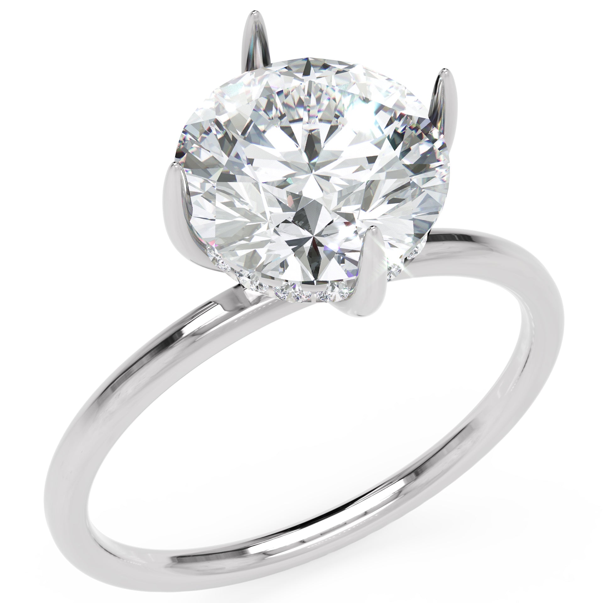 Inel de Logodnă Solitaire Rotund cu Halo Ascuns din Aur 14k cu Moissanite de 2.3 ct din 14k Aur Alb - Castelo.ro