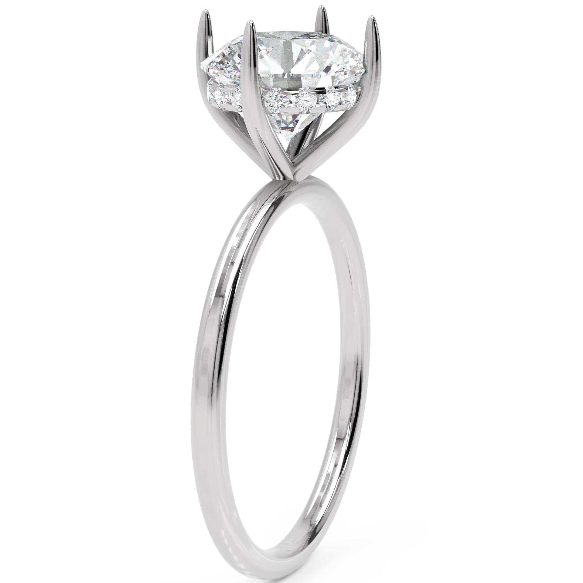 Inel de Logodnă Solitaire Rotund cu Halo Ascuns din Aur 14k cu Moissanite de 2.3 ct din 14k Aur Alb - Castelo.ro