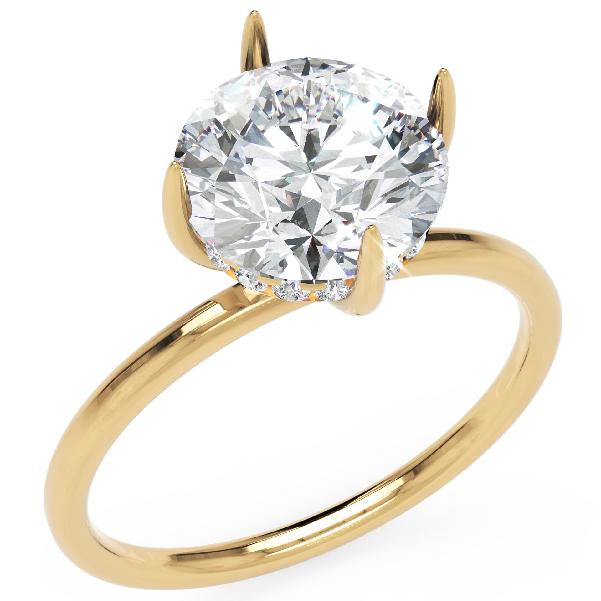 Inel de Logodnă Solitaire Rotund cu Halo Ascuns din Aur 14k cu Moissanite de 2.3 ct din 14k Aur Galben - Castelo.ro