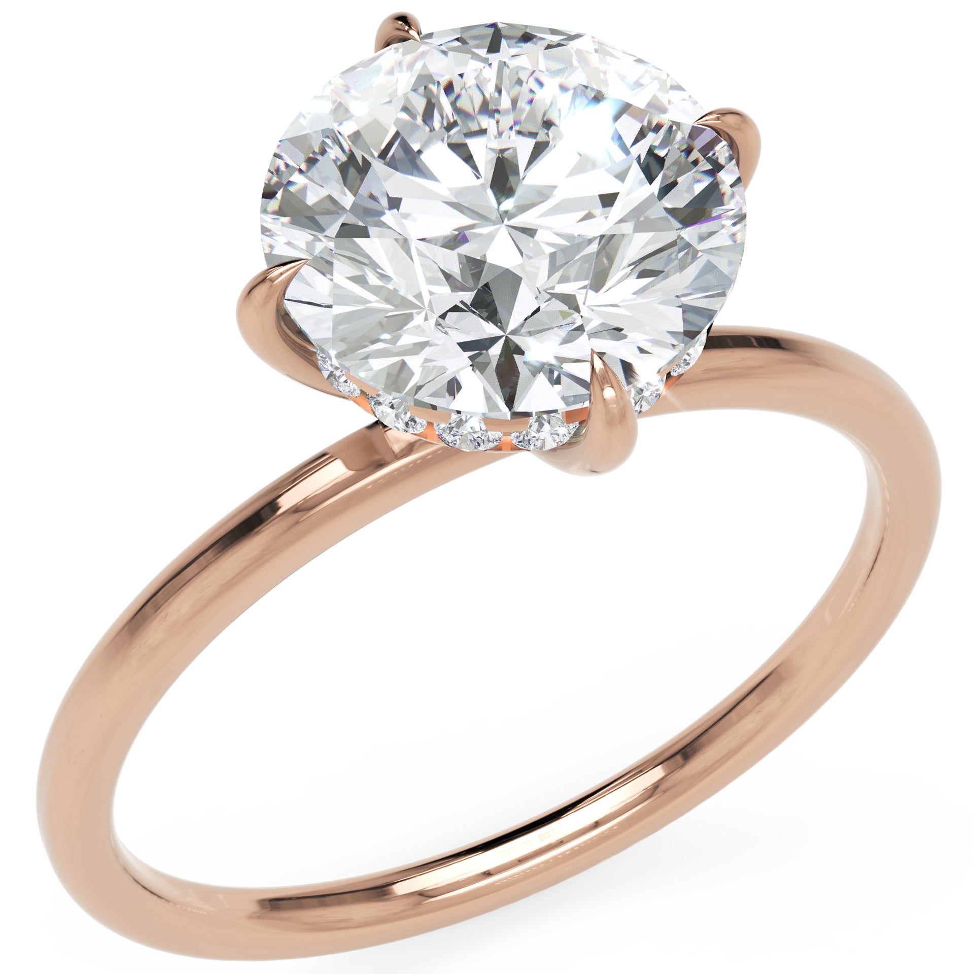 Inel de Logodnă Solitaire Rotund cu Halo Ascuns din Aur 14k cu Moissanite de 2.3 ct din 14k Aur Roz - Castelo.ro