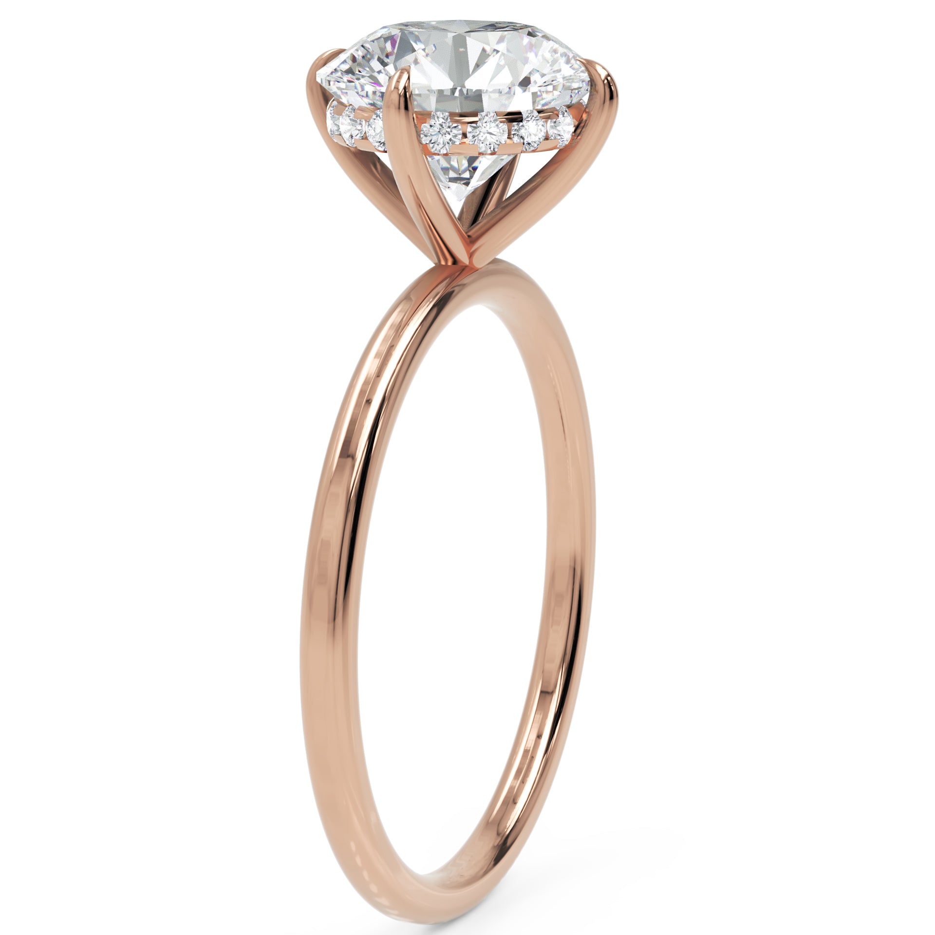 Inel de Logodnă Solitaire Rotund cu Halo Ascuns din Aur 14k cu Moissanite de 2.3 ct din 14k Aur Roz - Castelo.ro