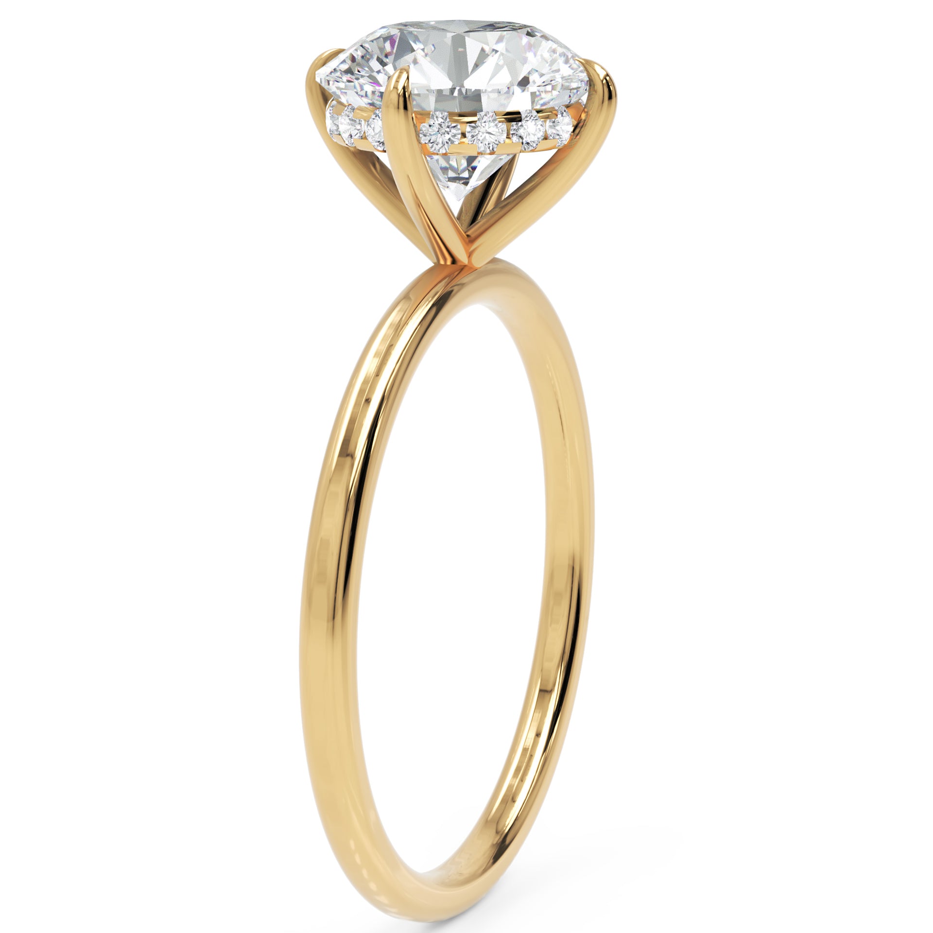 Inel de Logodnă Solitaire Rotund cu Halo Ascuns din Aur 14k cu Moissanite de 2.3 ct din 14k Aur Galben - Castelo.ro