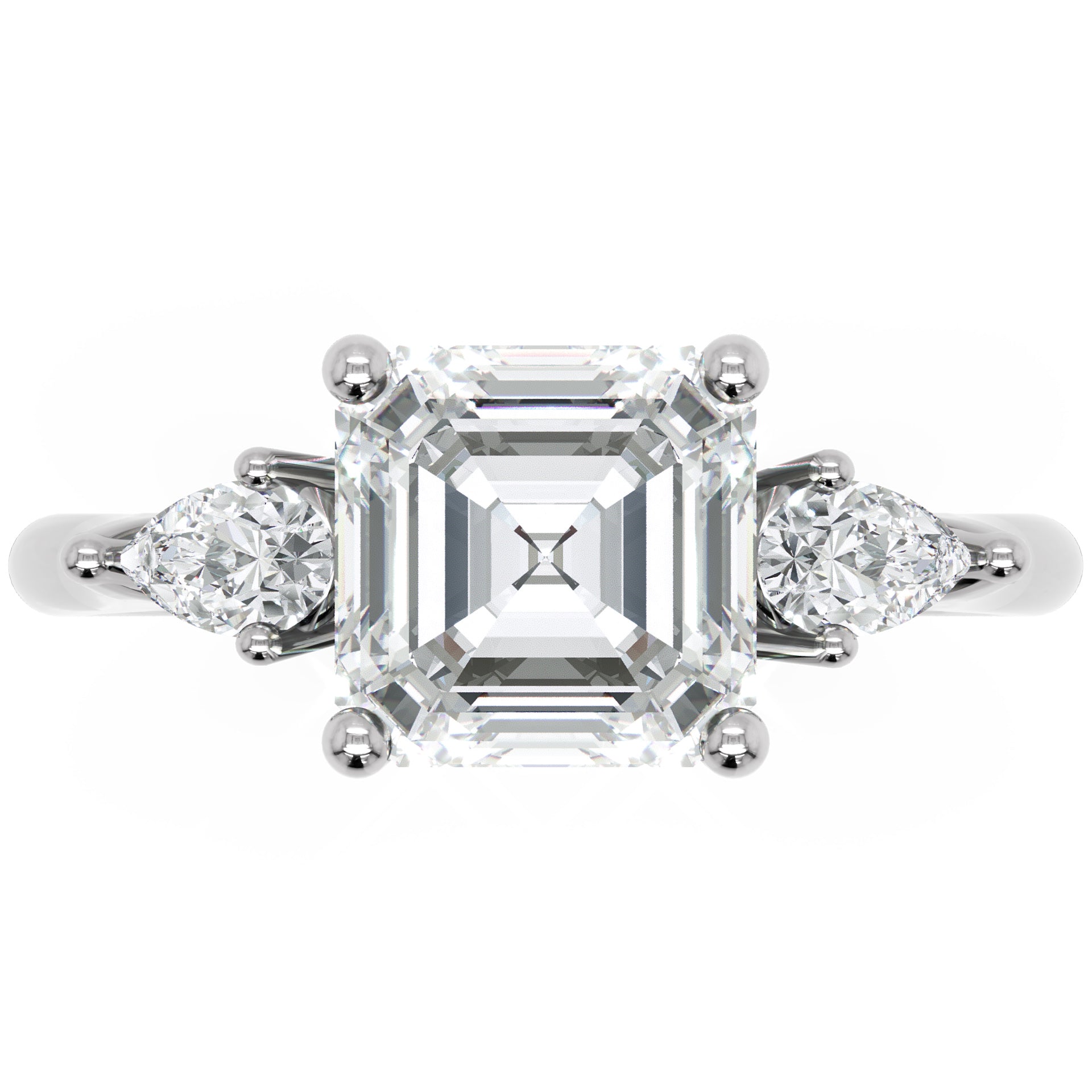 Inel de Logodnă Contessina din Aur 14k cu Trei Moissanite de 1.6 ct din 14k Aur Alb - Castelo.ro