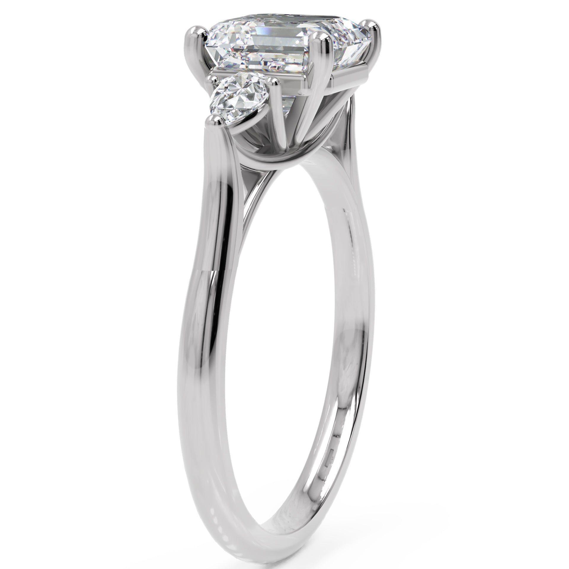 Inel de Logodnă Contessina din Aur 14k cu Trei Moissanite de 1.6 ct din 14k Aur Alb - Castelo.ro