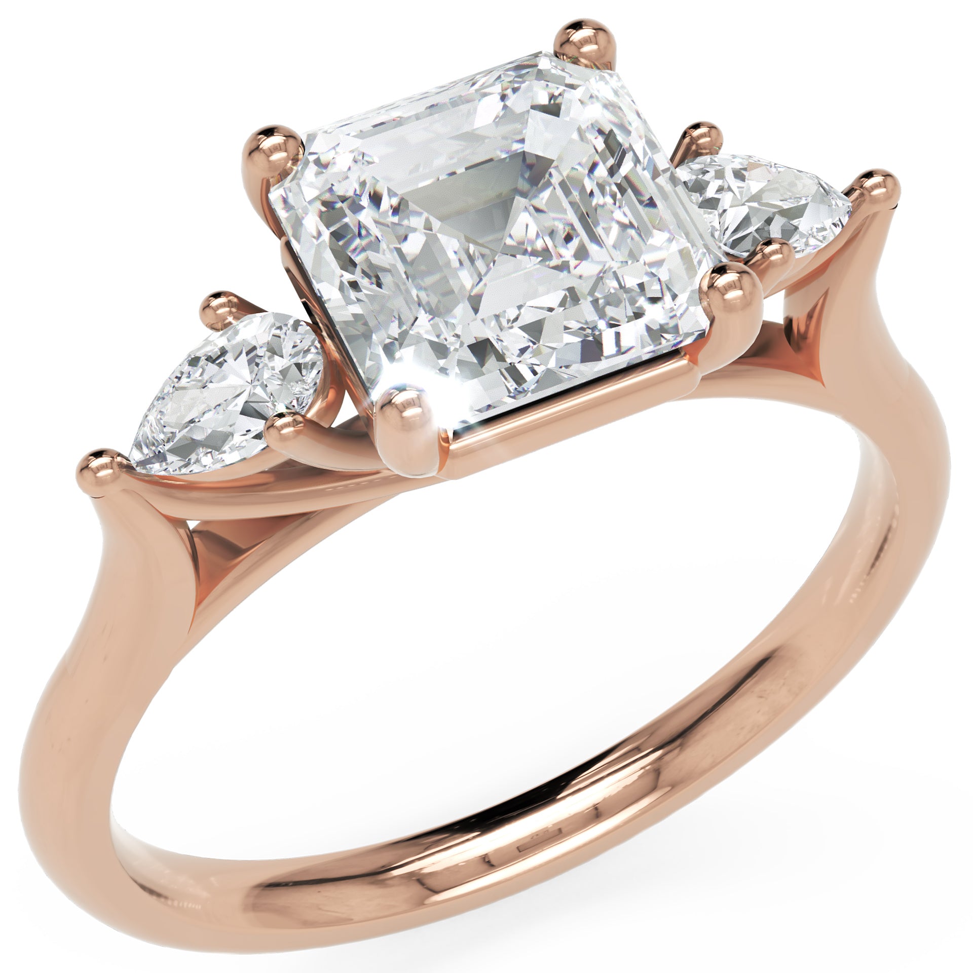 Inel de Logodnă Contessina din Aur 14k cu Trei Moissanite de 1.6 ct din 14k Aur Roz - Castelo.ro
