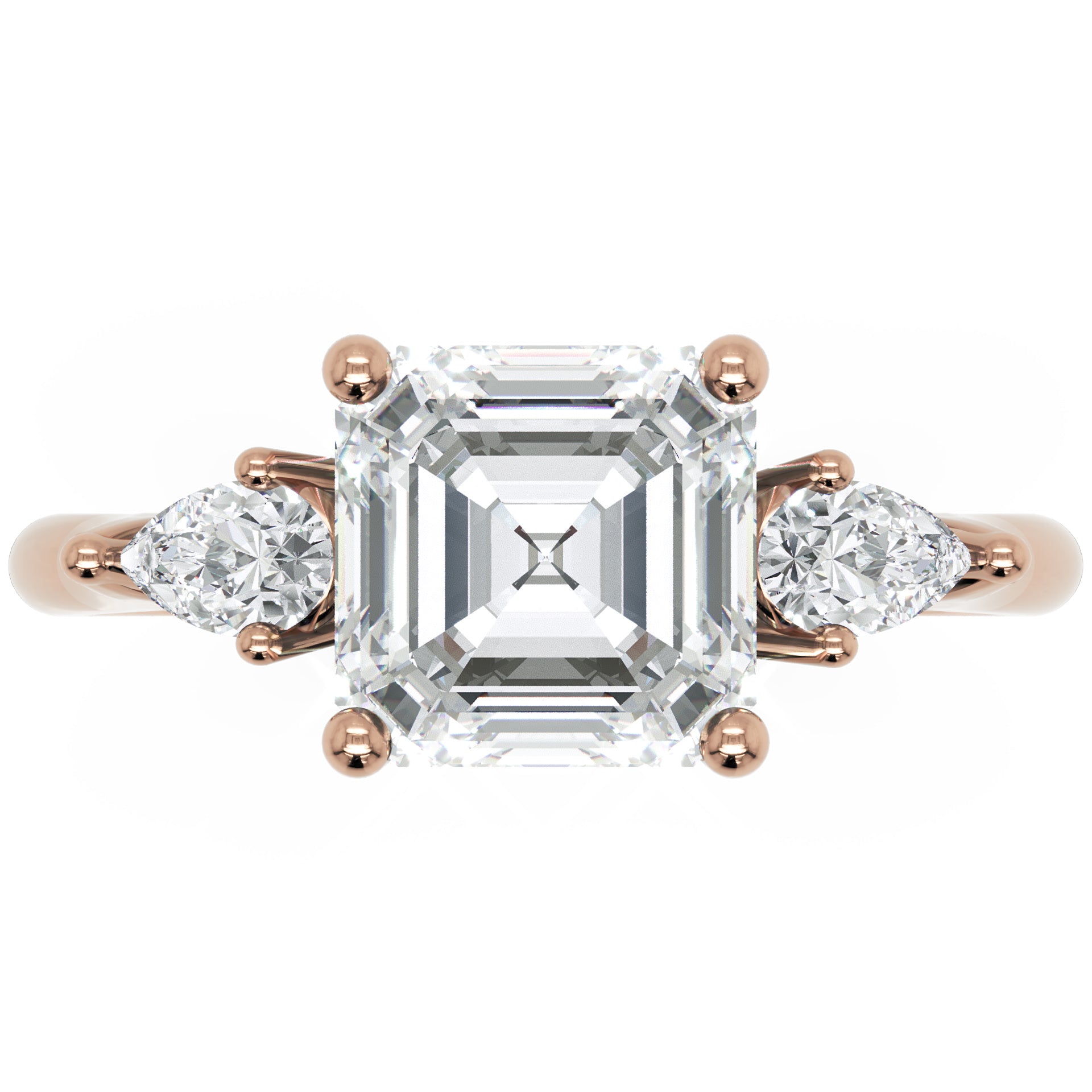 Inel de Logodnă Contessina din Aur 14k cu Trei Moissanite de 1.6 ct din 14k Aur Roz - Castelo.ro