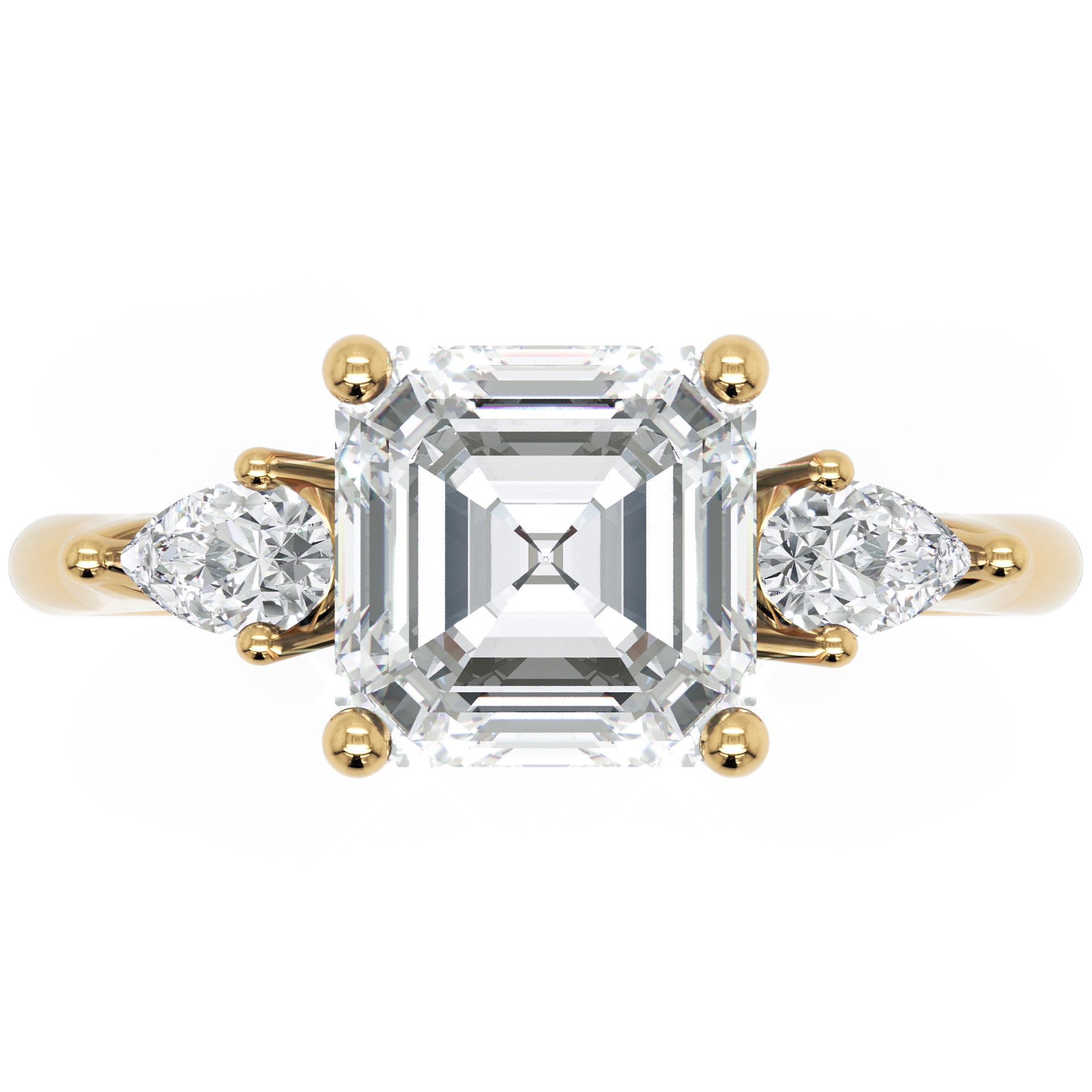 Inel de Logodnă Contessina din Aur 14k cu Trei Moissanite de 1.6 ct din 14k Aur Galben - Castelo.ro