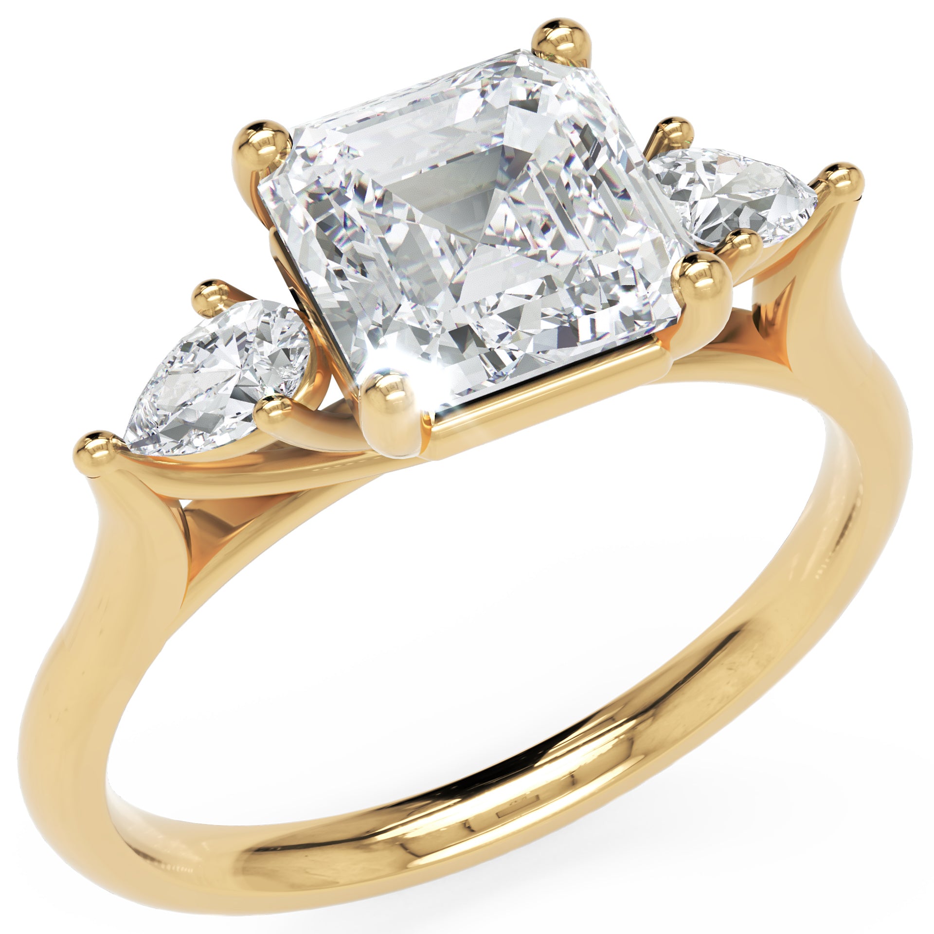 Inel de Logodnă Contessina din Aur 14k cu Trei Moissanite de 1.6 ct din 14k Aur Galben - Castelo.ro