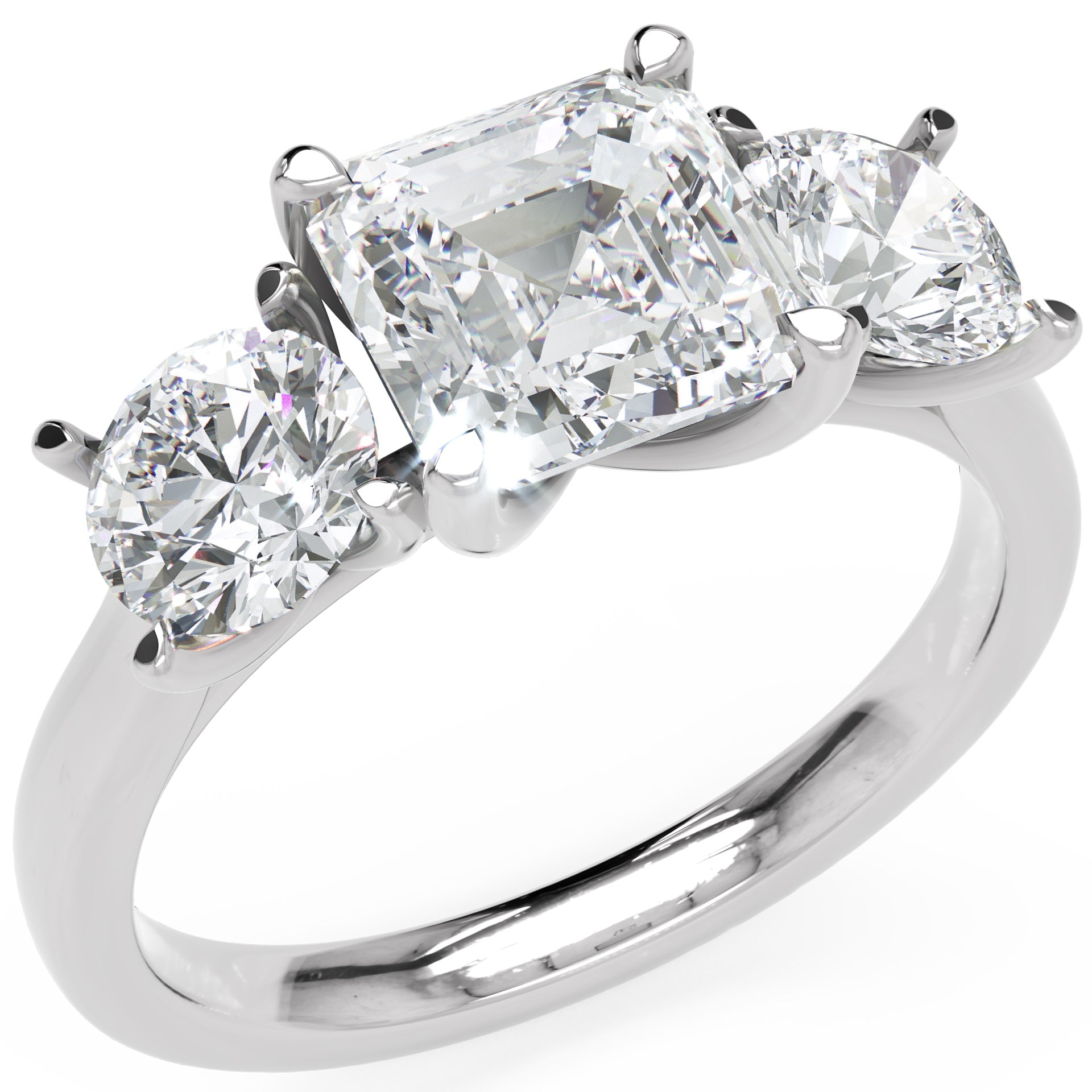 Inel de Logodnă Viviana din Aur 14k cu Trei Moissanite de 2.4 ct din 14k Aur Alb - Castelo.ro