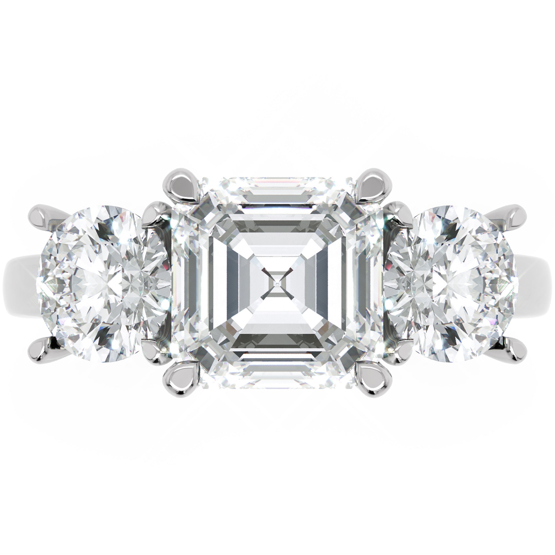 Inel de Logodnă Viviana din Aur 14k cu Trei Moissanite de 2.4 ct din 14k Aur Alb - Castelo.ro