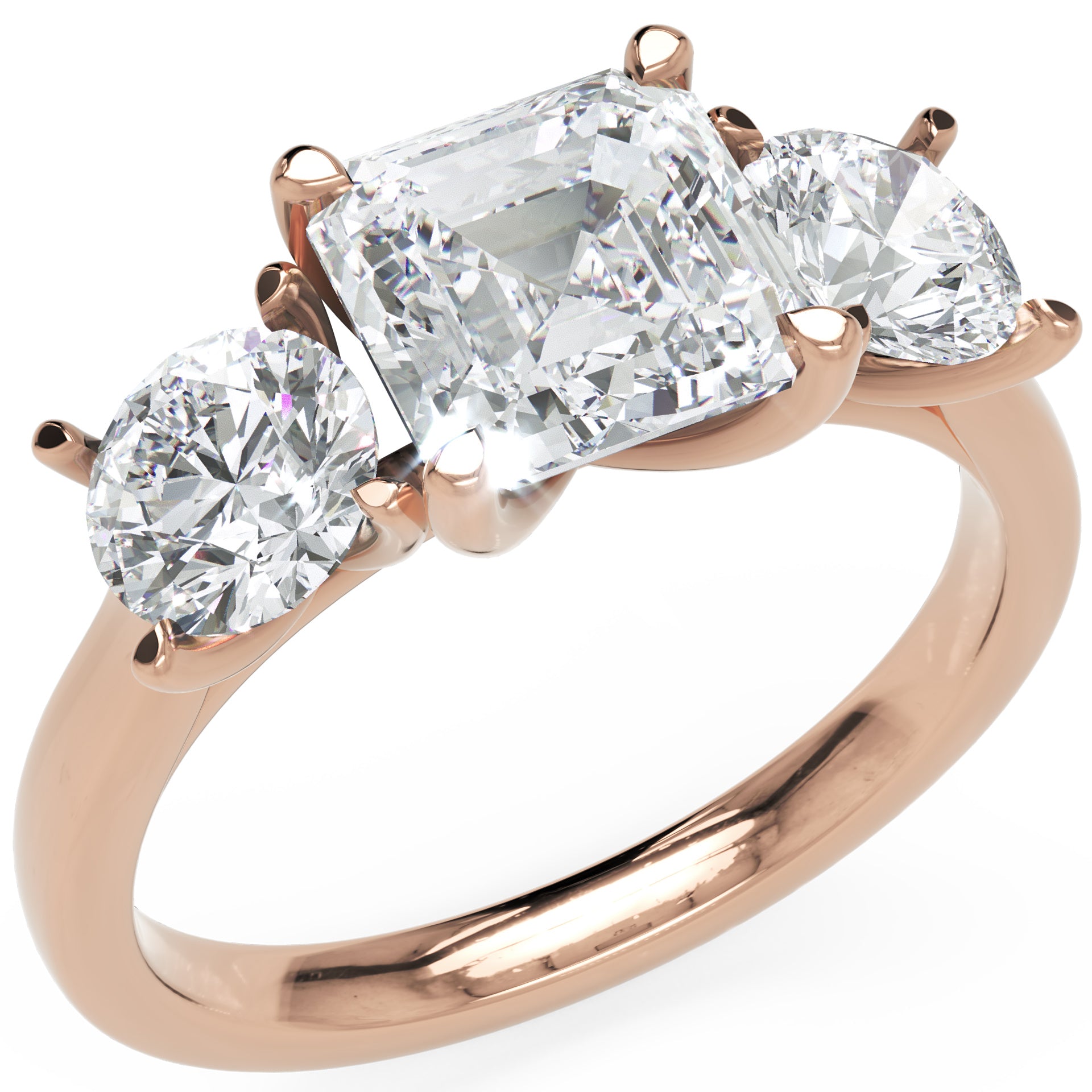 Inel de Logodnă Viviana din Aur 14k cu Trei Moissanite de 2.4 ct din 14k Aur Roz - Castelo.ro