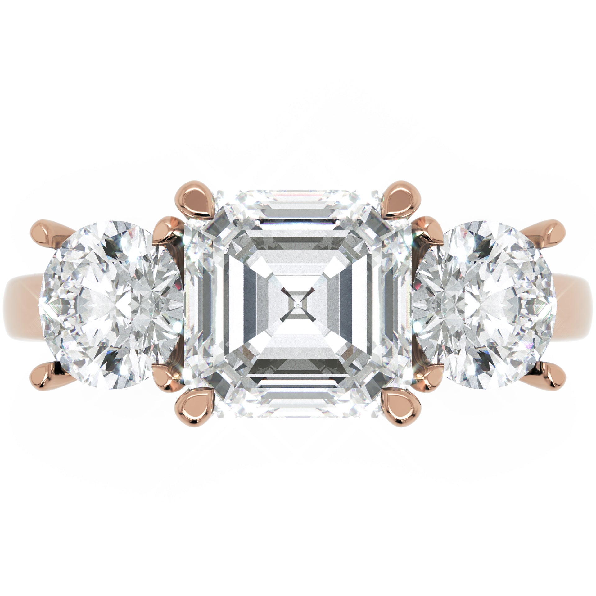 Inel de Logodnă Viviana din Aur 14k cu Trei Moissanite de 2.4 ct din 14k Aur Roz - Castelo.ro