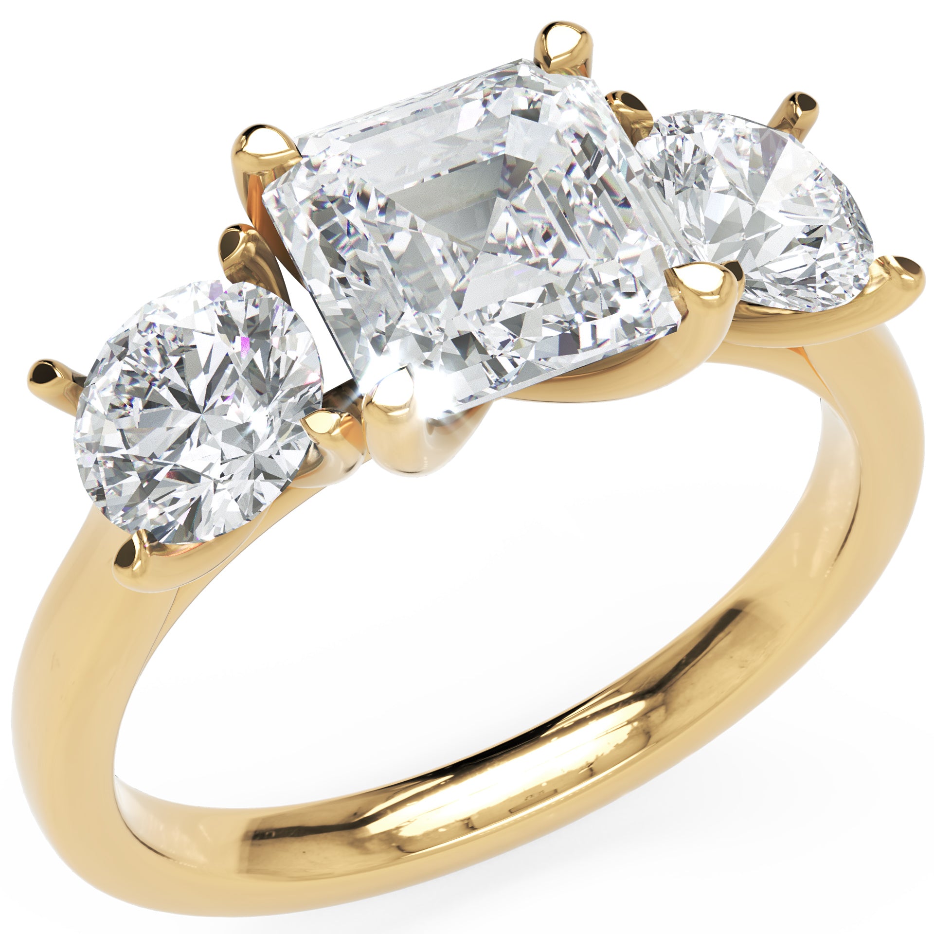 Inel de Logodnă Viviana din Aur 14k cu Trei Moissanite de 2.4 ct din 14k Aur Galben - Castelo.ro