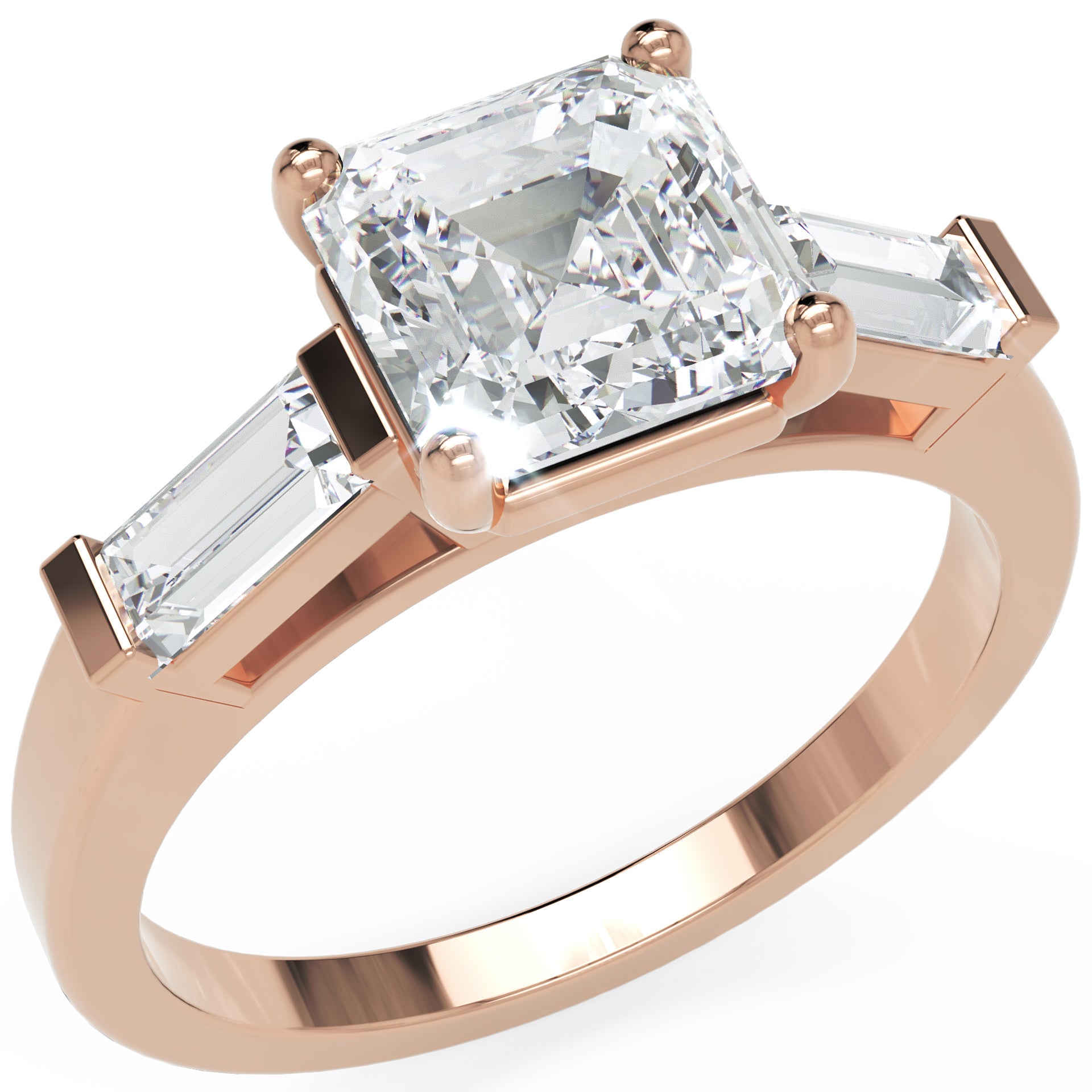 Inel de Logodnă Pave Ava cu Trei Moissanite de 2.6 ct din 18k Aur Roz - Castelo.ro