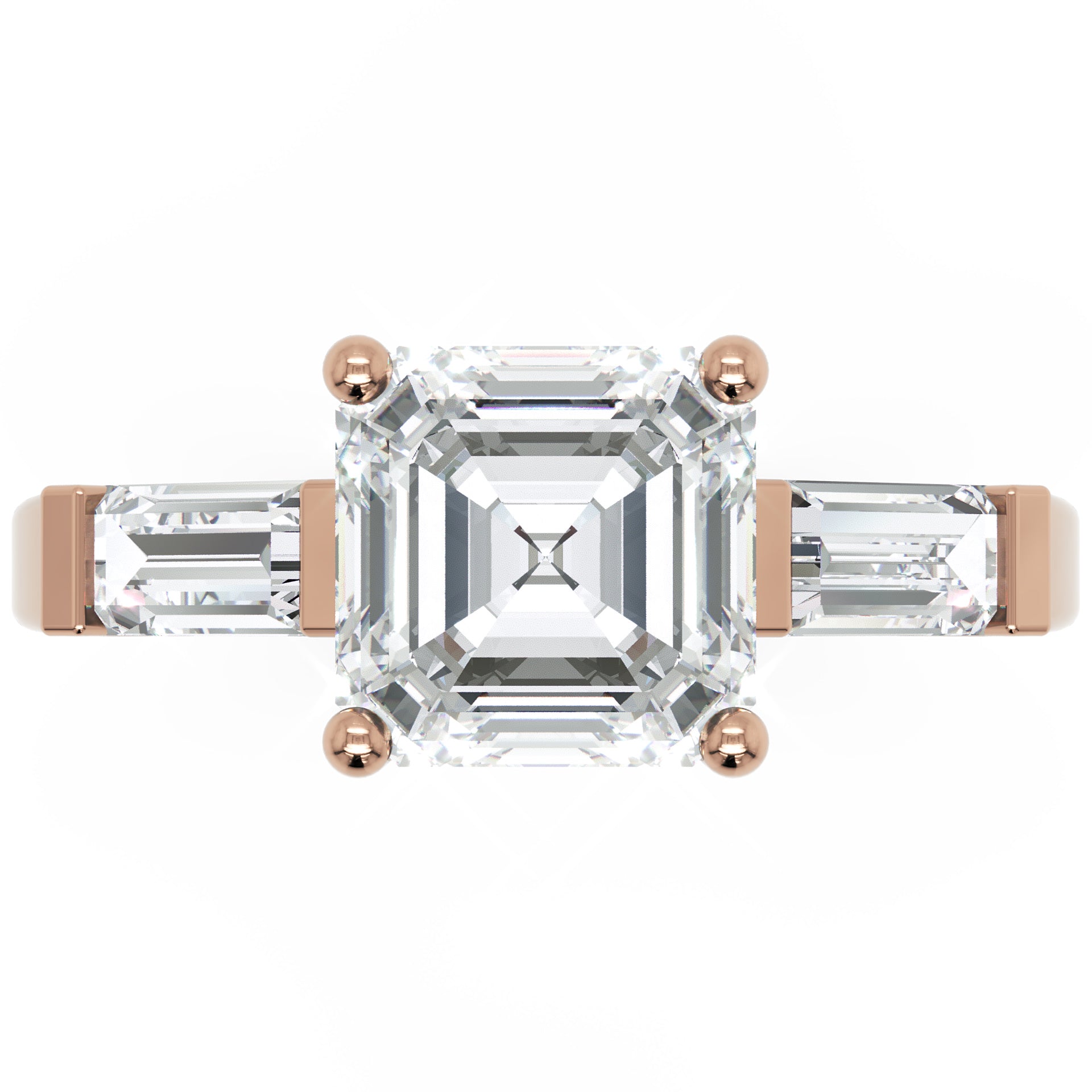 Inel de Logodnă Pave Ava cu Trei Moissanite de 2.6 ct din 18k Aur Roz - Castelo.ro