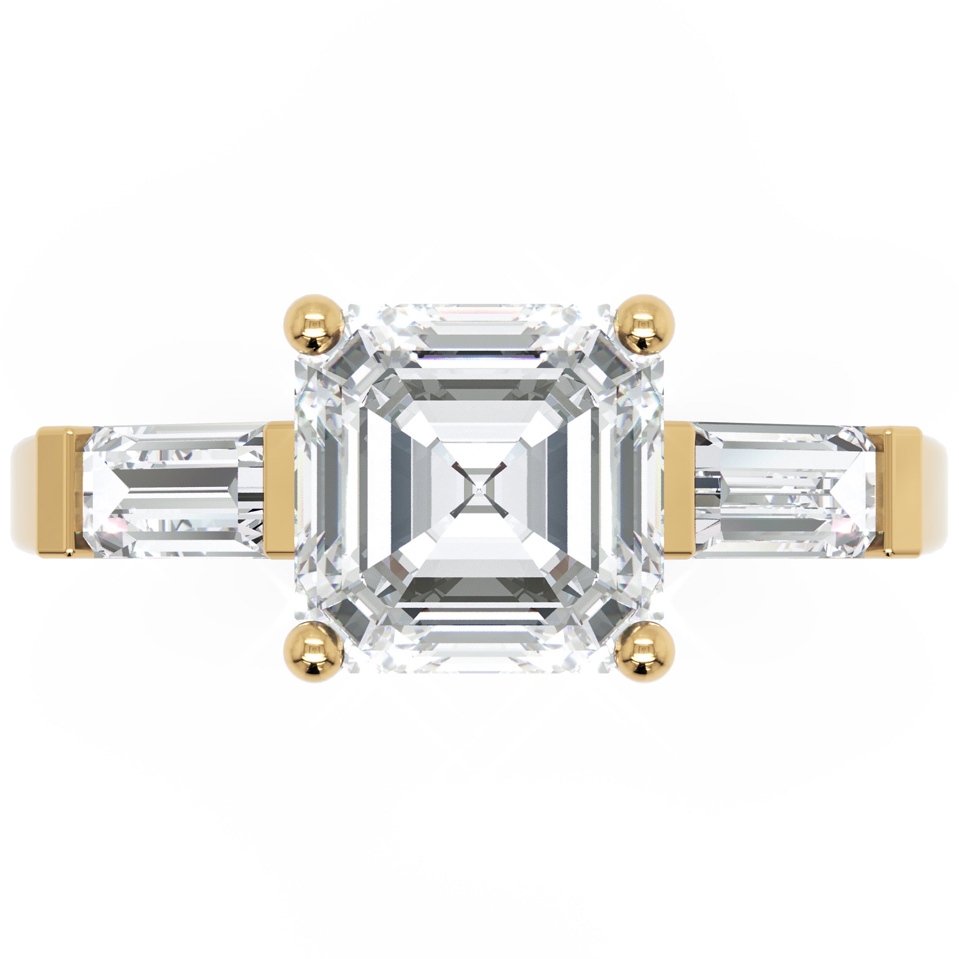 Inel de Logodnă Pave Ava cu Trei Moissanite de 2.6 ct din 18k Aur Galben - Castelo.ro