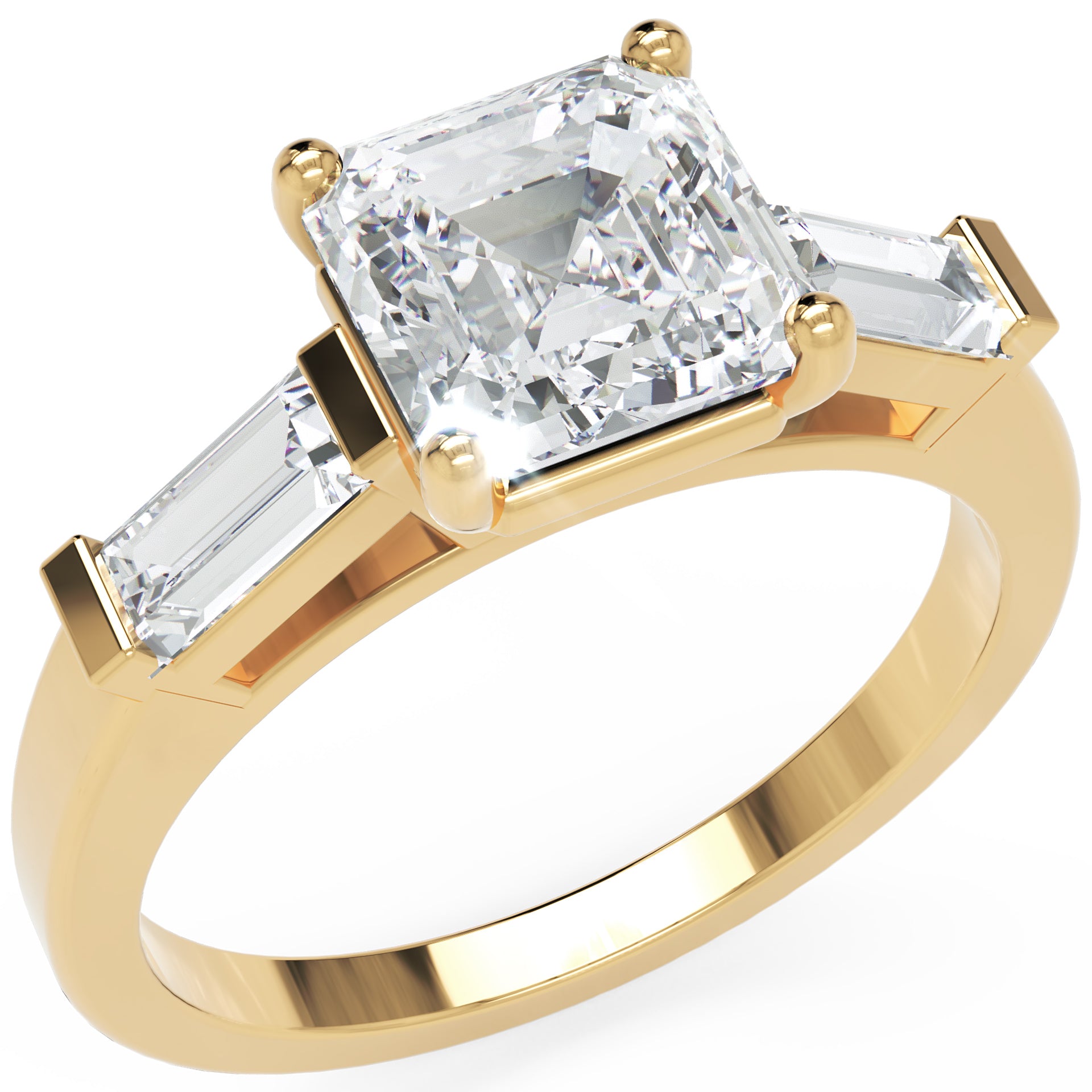 Inel de Logodnă Pave Ava cu Trei Moissanite de 2.6 ct din 18k Aur Galben - Castelo.ro