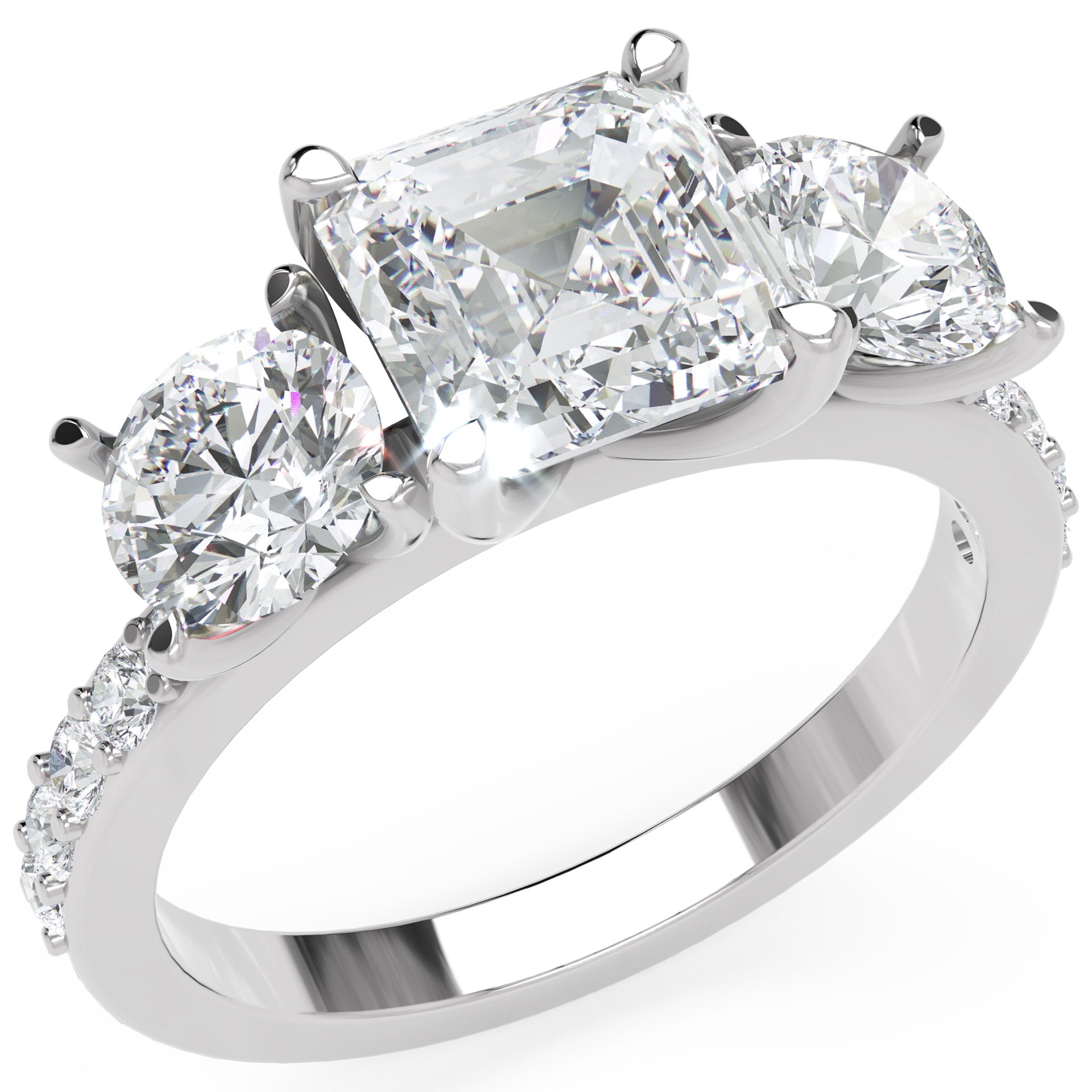 Inel de Logodnă Pave Ava cu Trei Moissanite de 2.6 ct din Platina - Castelo.ro