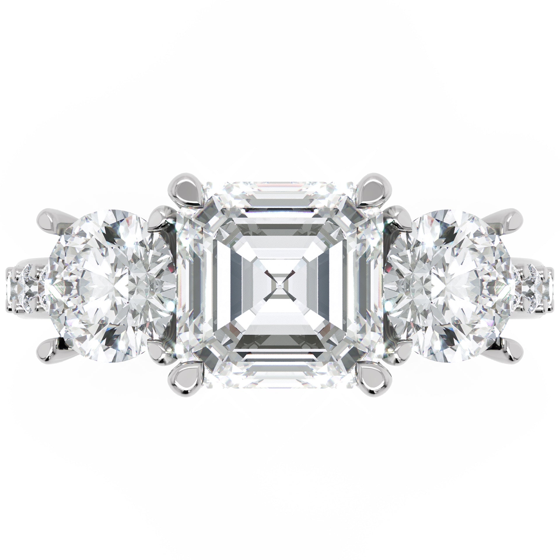 Inel de Logodnă Pave Ava cu Trei Moissanite de 2.6 ct din Platina - Castelo.ro