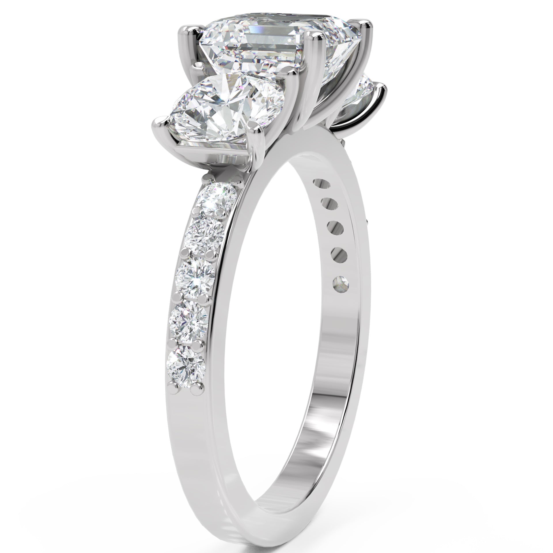 Inel de Logodnă Pave Ava cu Trei Moissanite de 2.6 ct din Platina - Castelo.ro