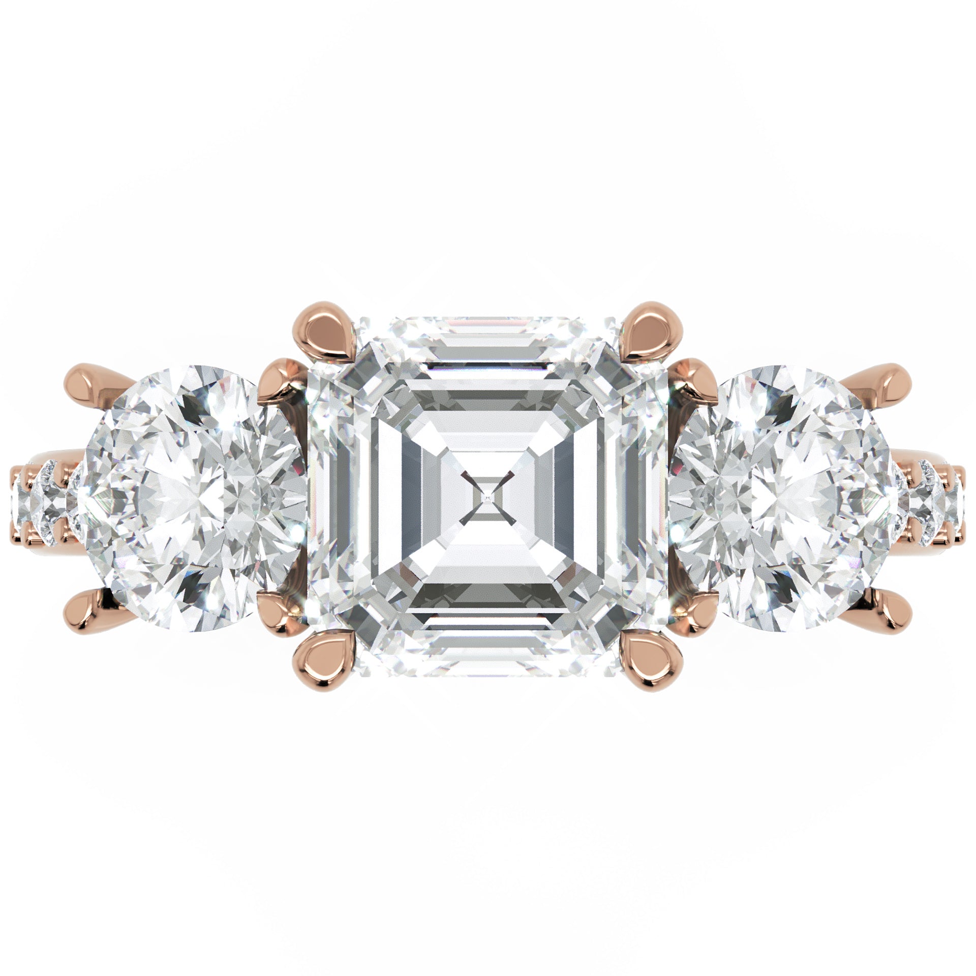 Inel de Logodnă Pave Ava cu Trei Moissanite de 2.6 ct din 18k Aur Roz - Castelo.ro