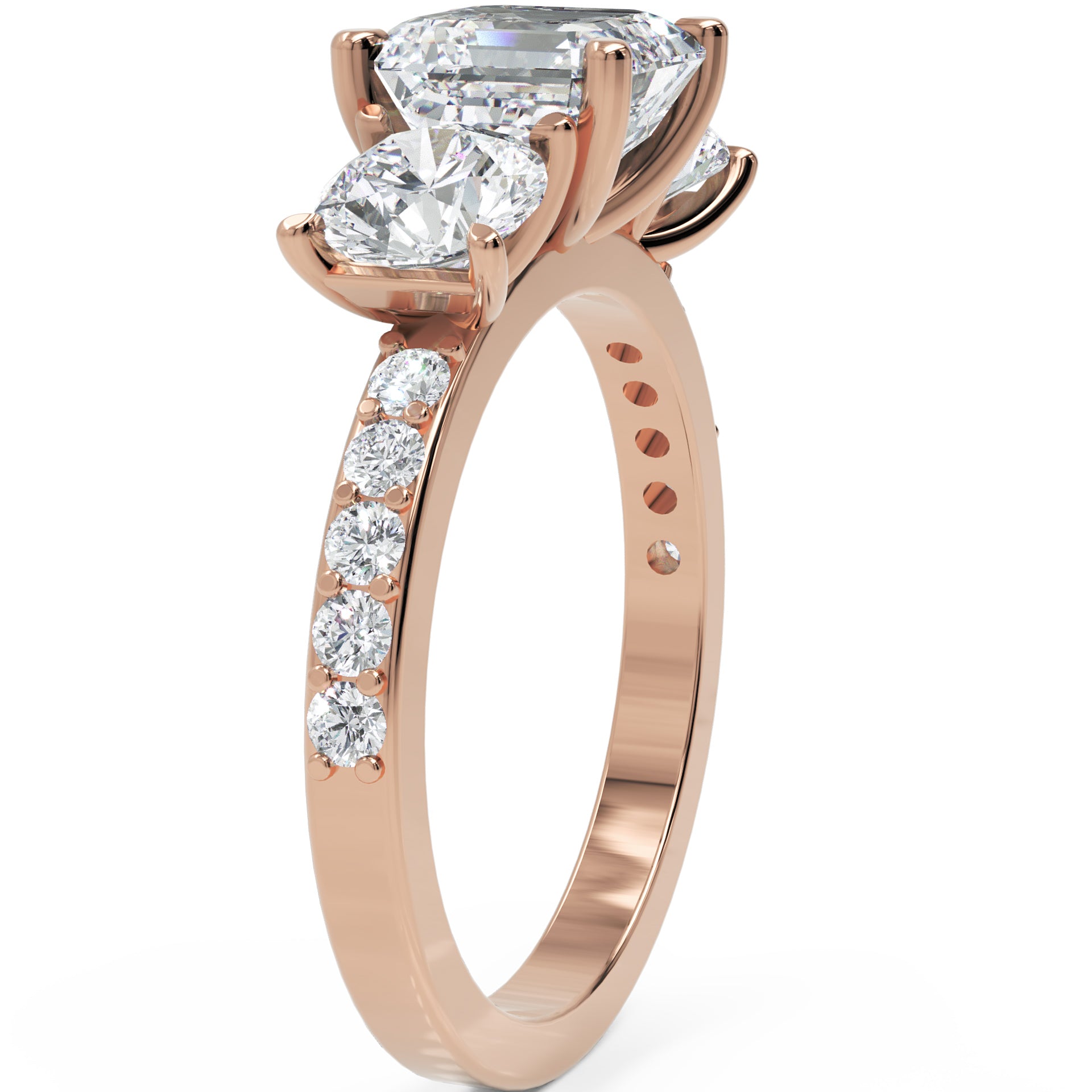Inel de Logodnă Pave Ava cu Trei Moissanite de 2.6 ct din 18k Aur Roz - Castelo.ro