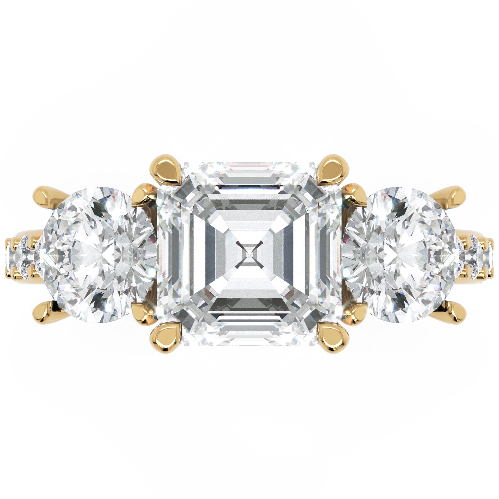 Inel de Logodnă Pave Ava cu Trei Moissanite de 2.6 ct din 18k Aur Galben - Castelo.ro