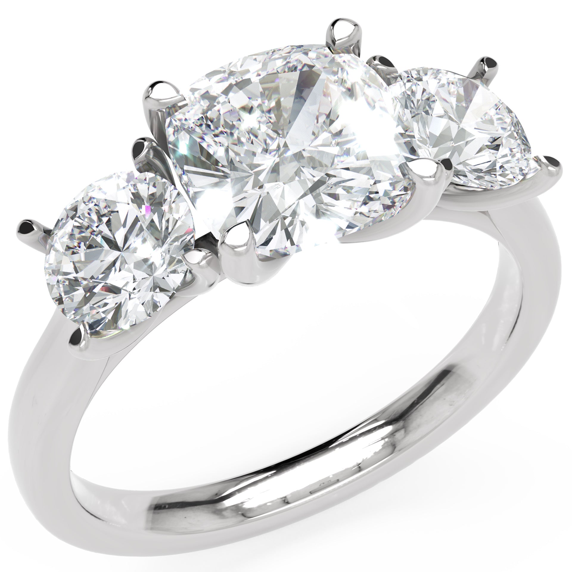 Inel de Logodnă Sabrina din Aur 14k cu Trei Moissanite de 2.45 ct din 14k Aur Alb - Castelo.ro