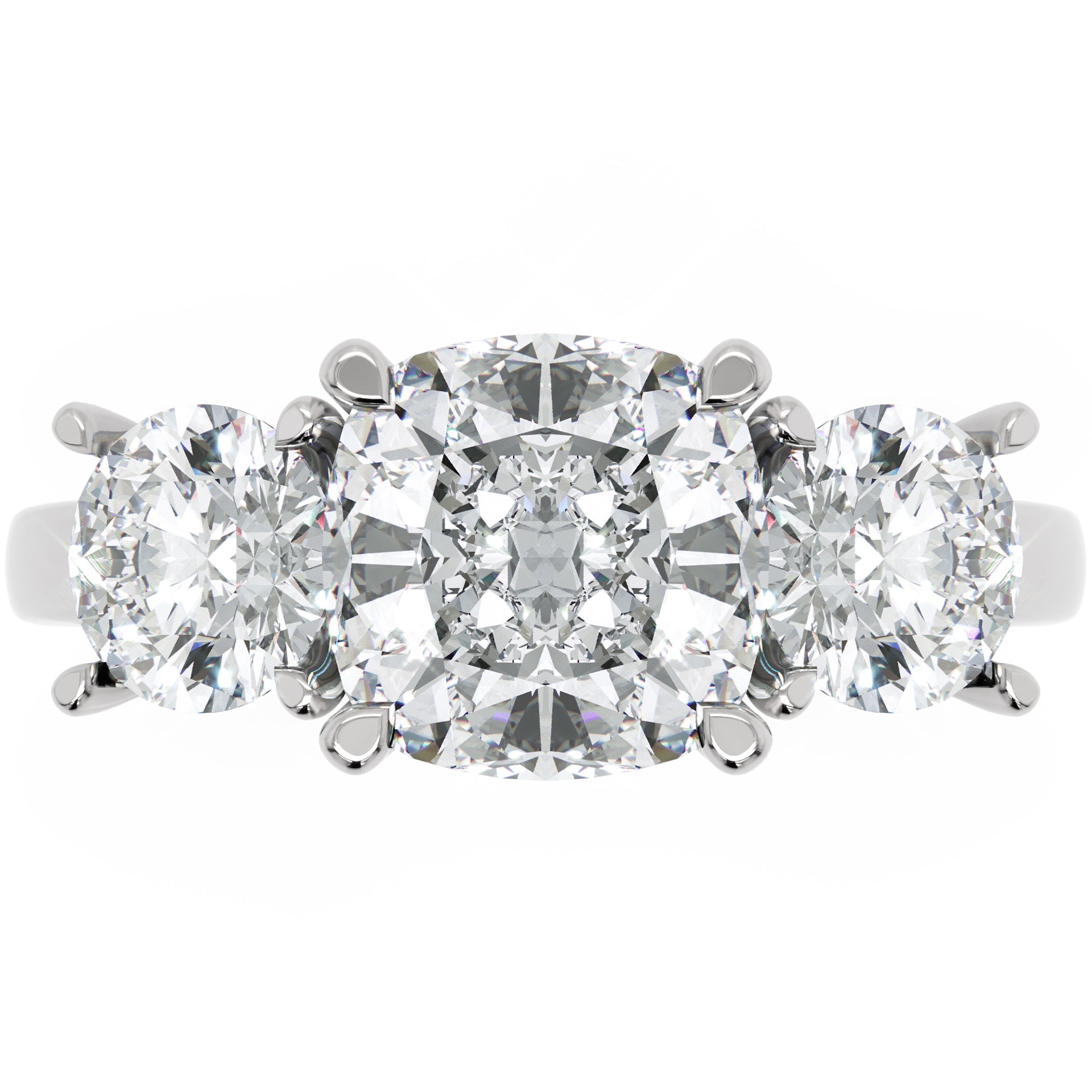 Inel de Logodnă Sabrina din Aur 14k cu Trei Moissanite de 2.45 ct din 14k Aur Alb - Castelo.ro