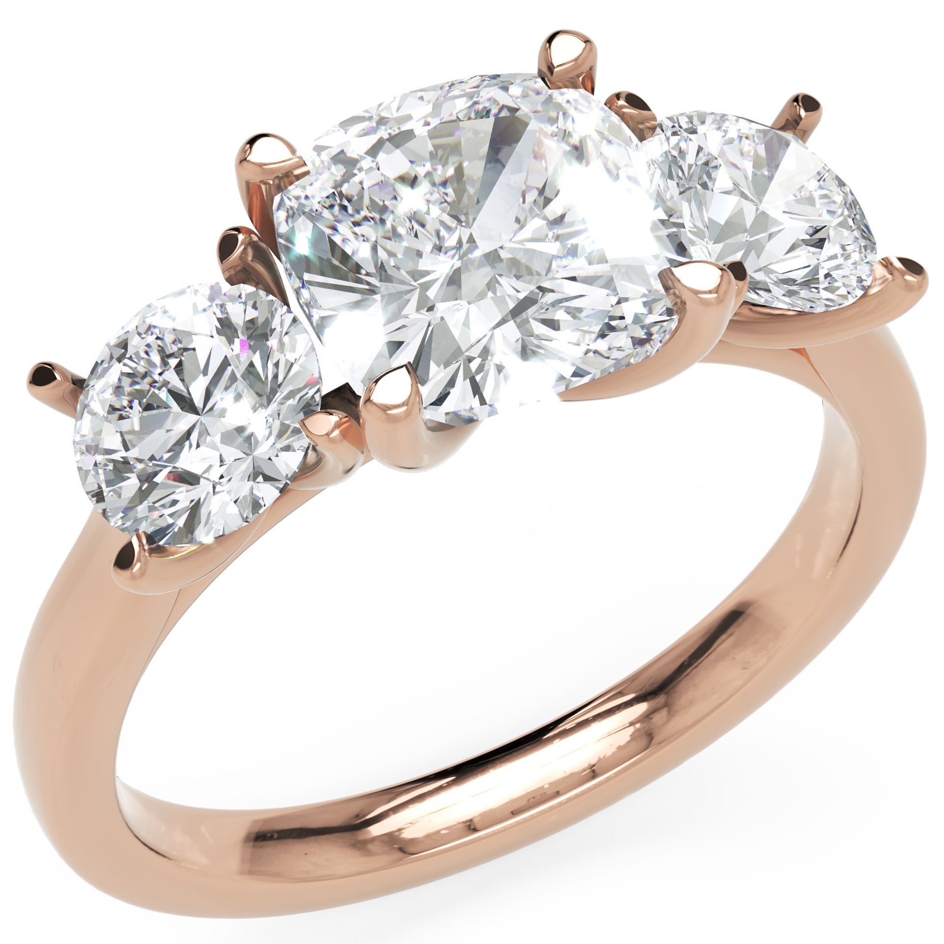 Inel de Logodnă Sabrina din Aur 14k cu Trei Moissanite de 2.45 ct din 14k Aur Roz - Castelo.ro