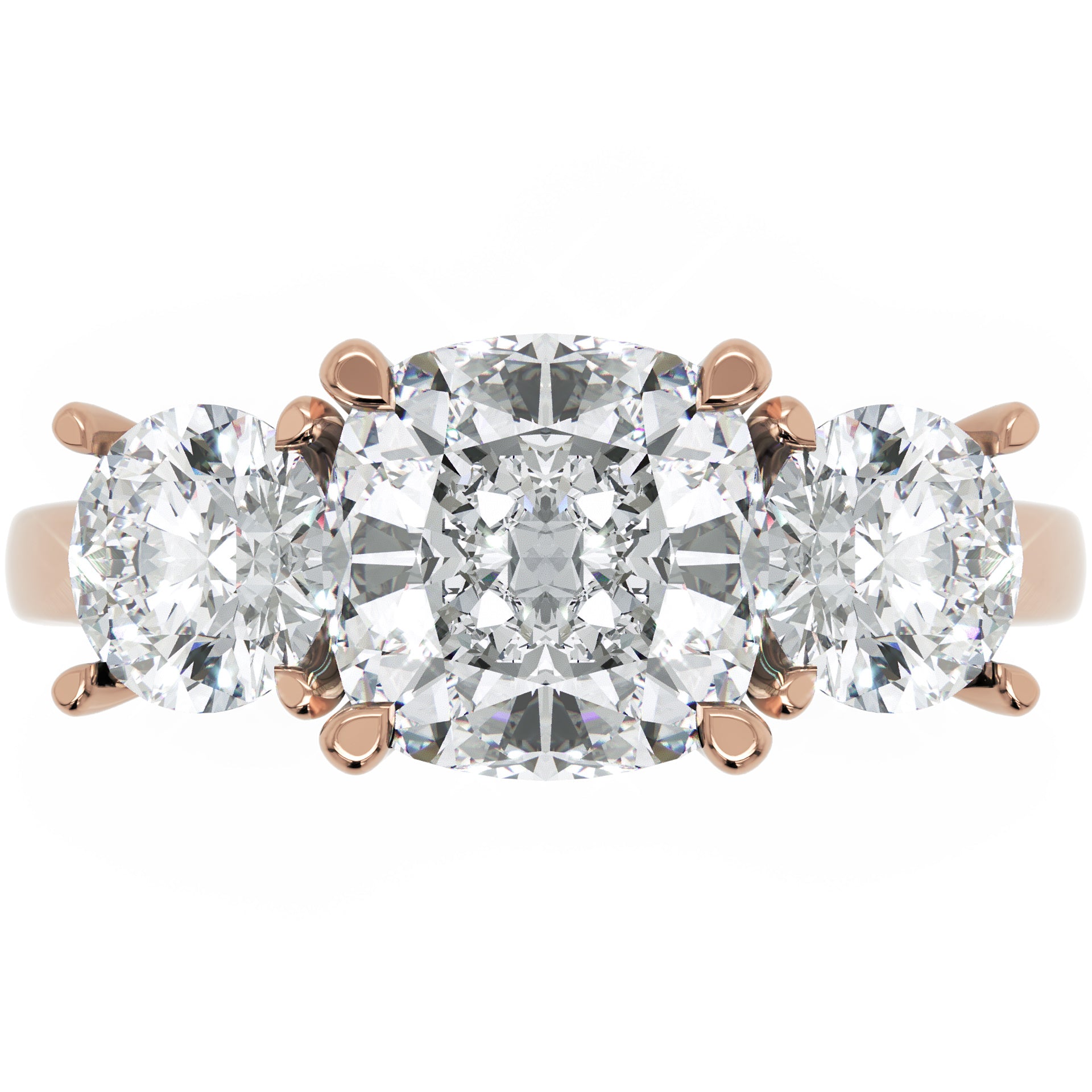 Inel de Logodnă Sabrina din Aur 14k cu Trei Moissanite de 2.45 ct din 14k Aur Roz - Castelo.ro