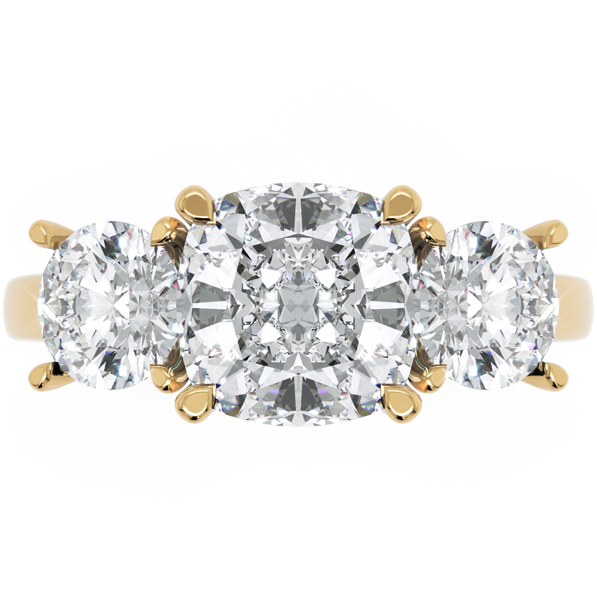 Inel de Logodnă Sabrina din Aur 14k cu Trei Moissanite de 2.45 ct din 14k Aur Galben - Castelo.ro
