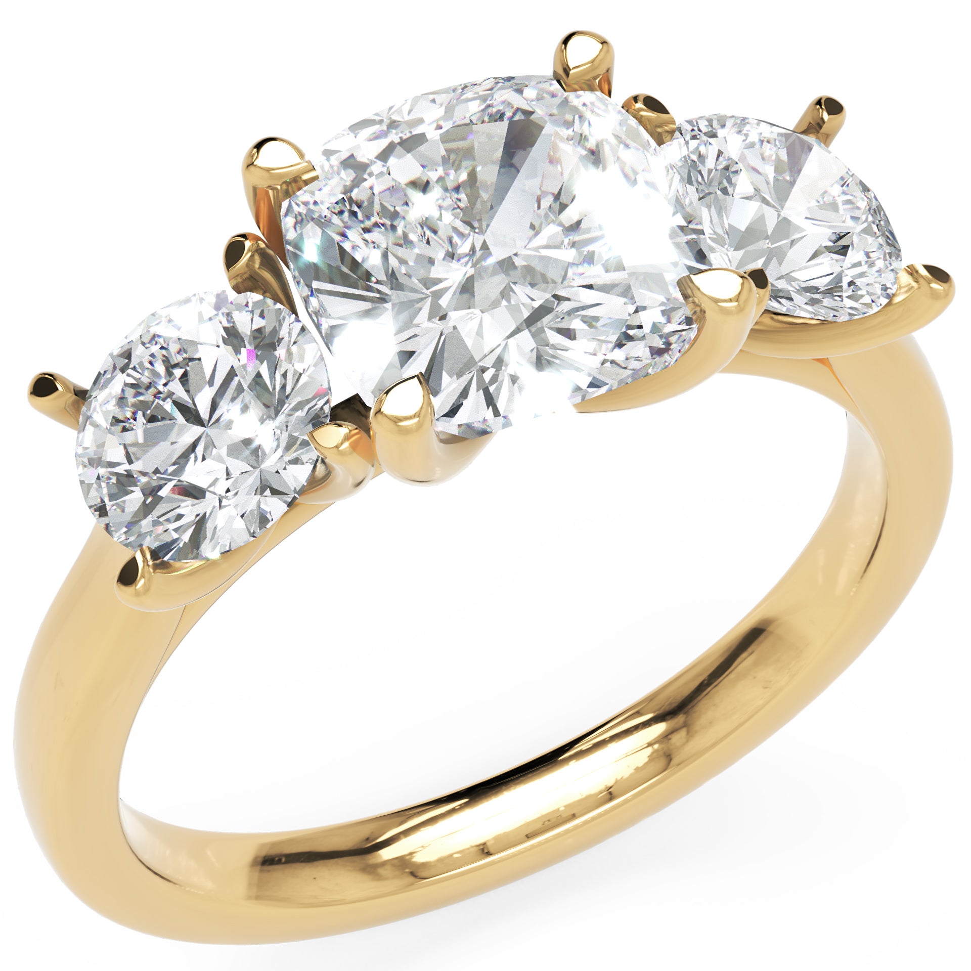 Inel de Logodnă Sabrina din Aur 14k cu Trei Moissanite de 2.45 ct din 14k Aur Galben - Castelo.ro