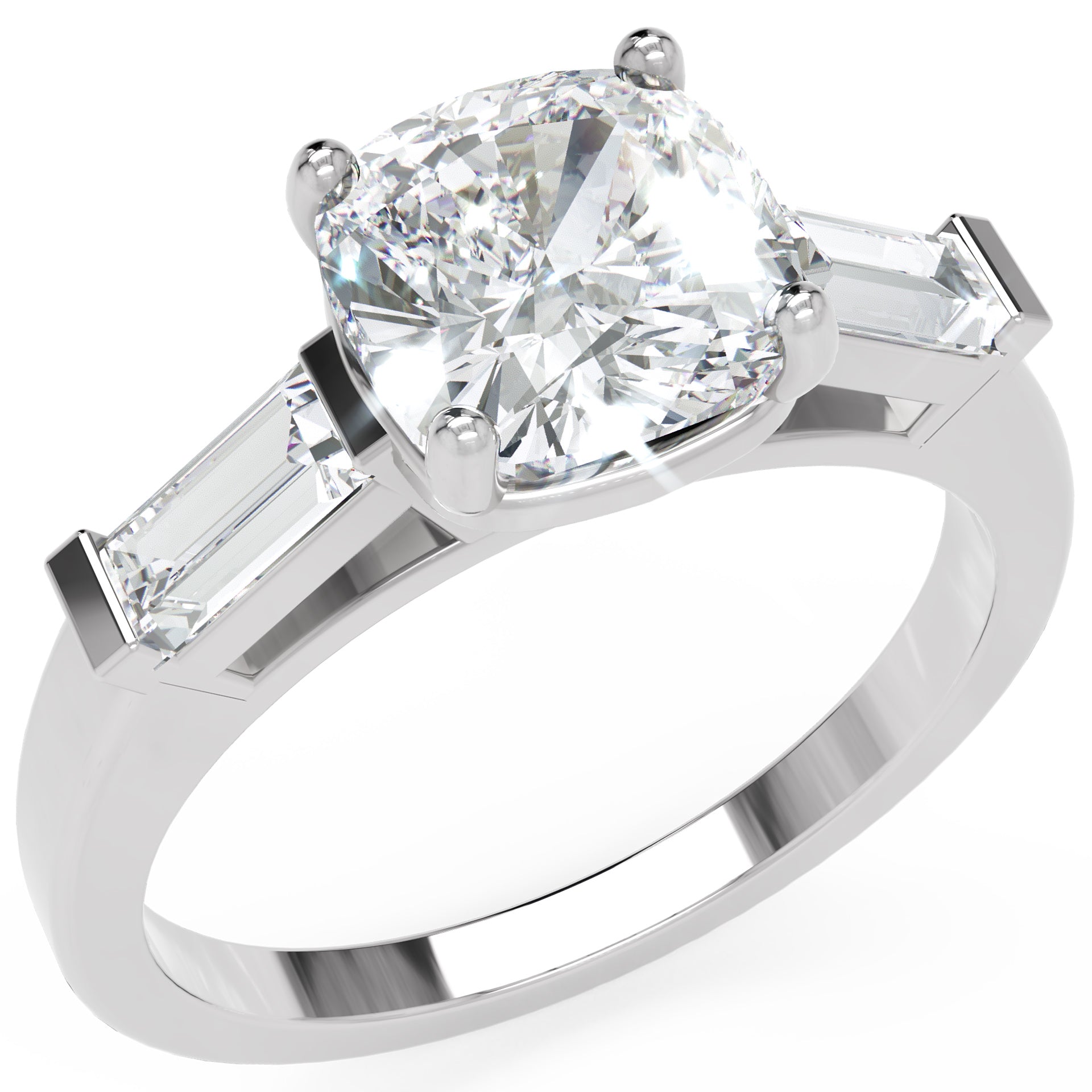 Inel de Logodnă Genovese din Aur 14k cu Trei Moissanite de 1.9 ct din 14k Aur Alb - Castelo.ro